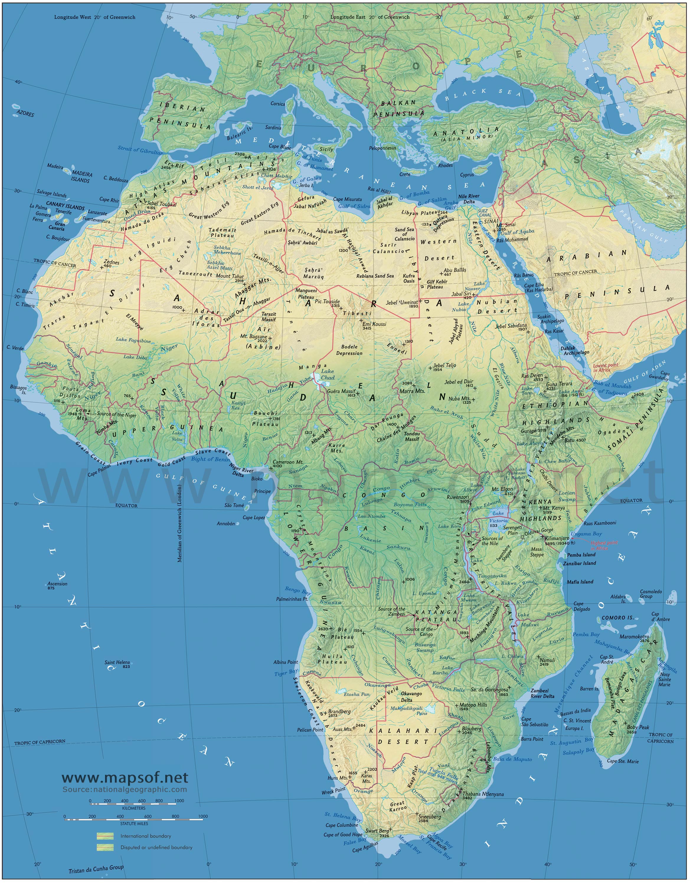 Africa Physical Map 1 Mapsof One For All Africa Physical Map 1 Mapsof One For All