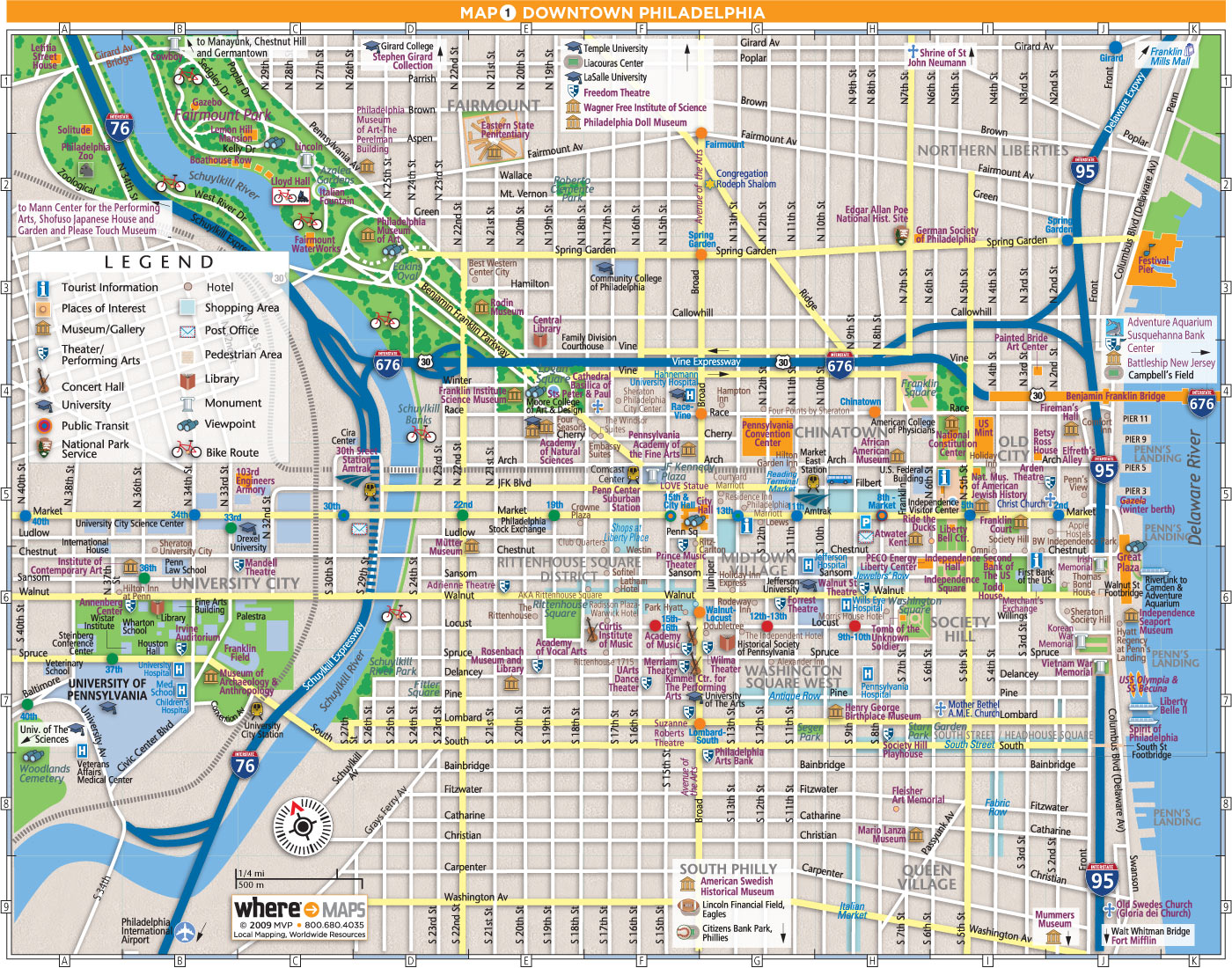 Philadelphia Downtown Map (city Center) • Mapsof.net