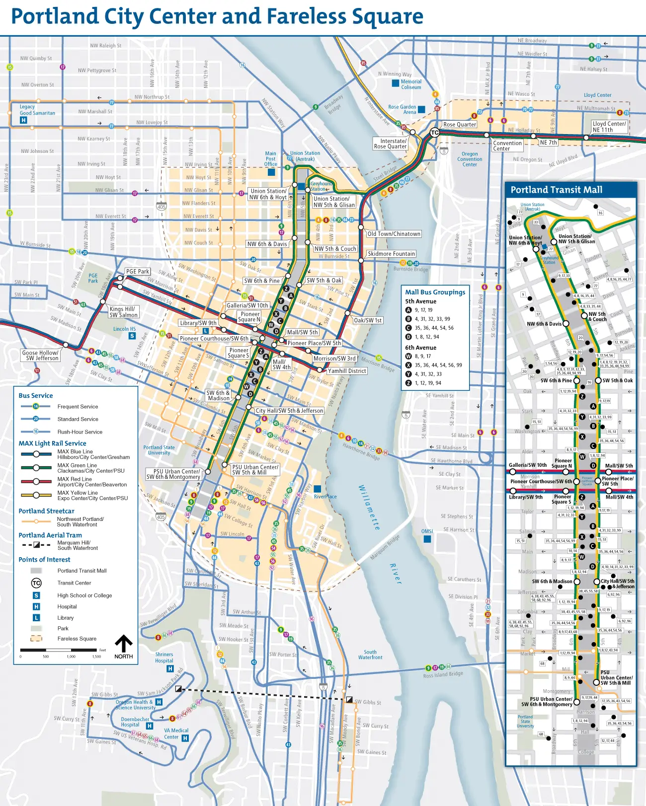 Portland Downtown Transport Map (city Center) •