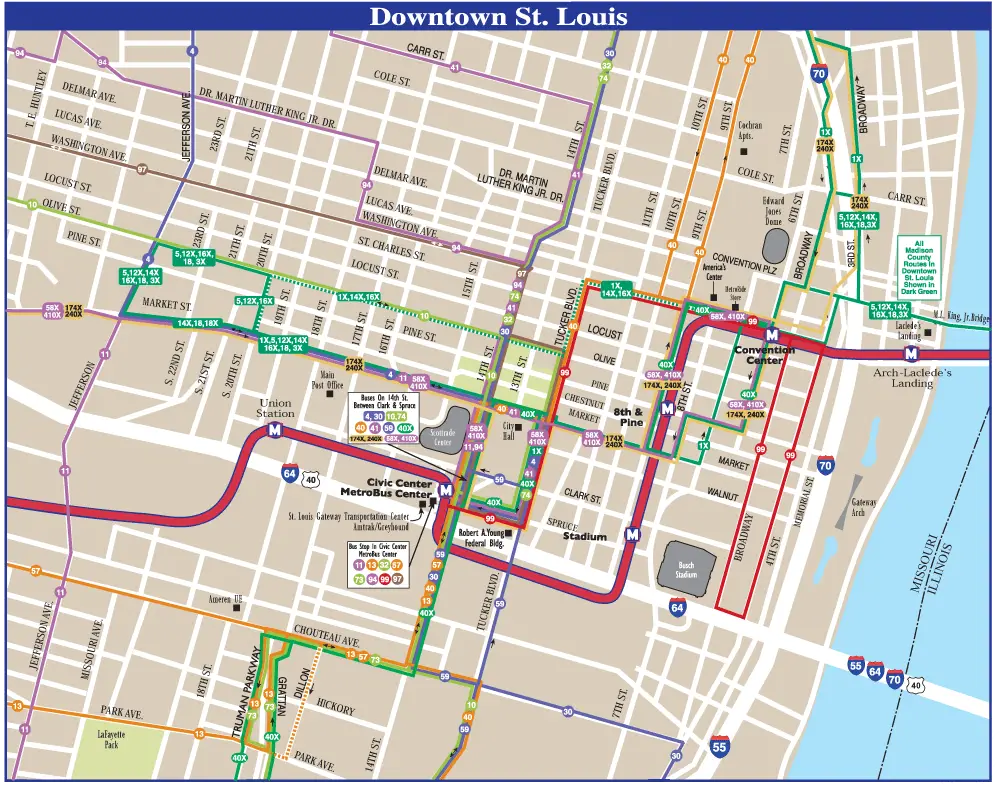 Saint Louis Downtown Transport Map • www.neverfullmm.com