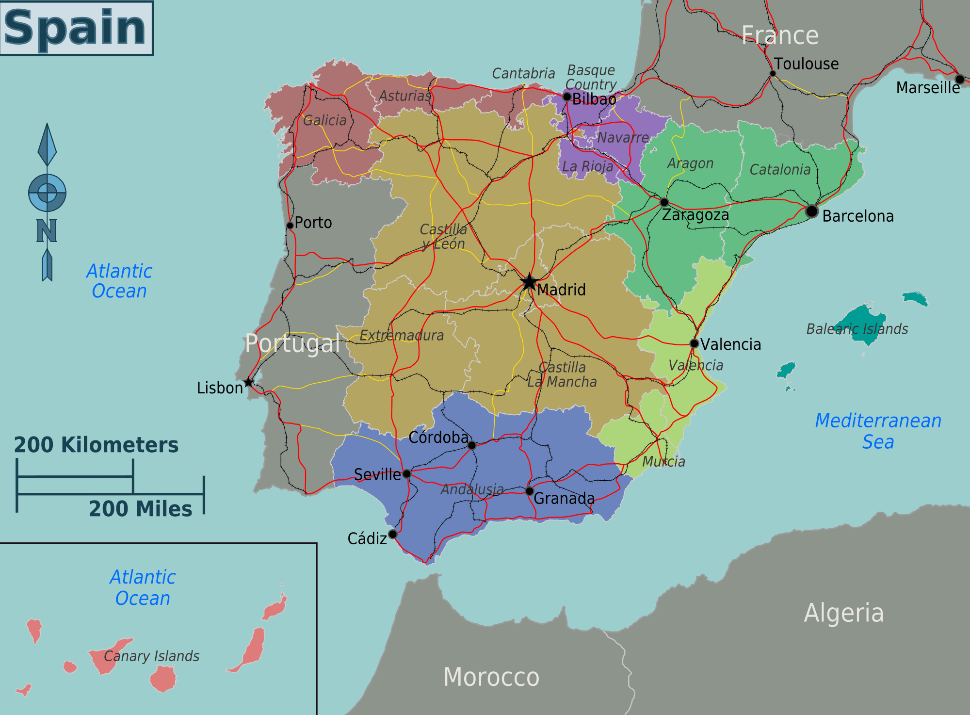 spain on a map