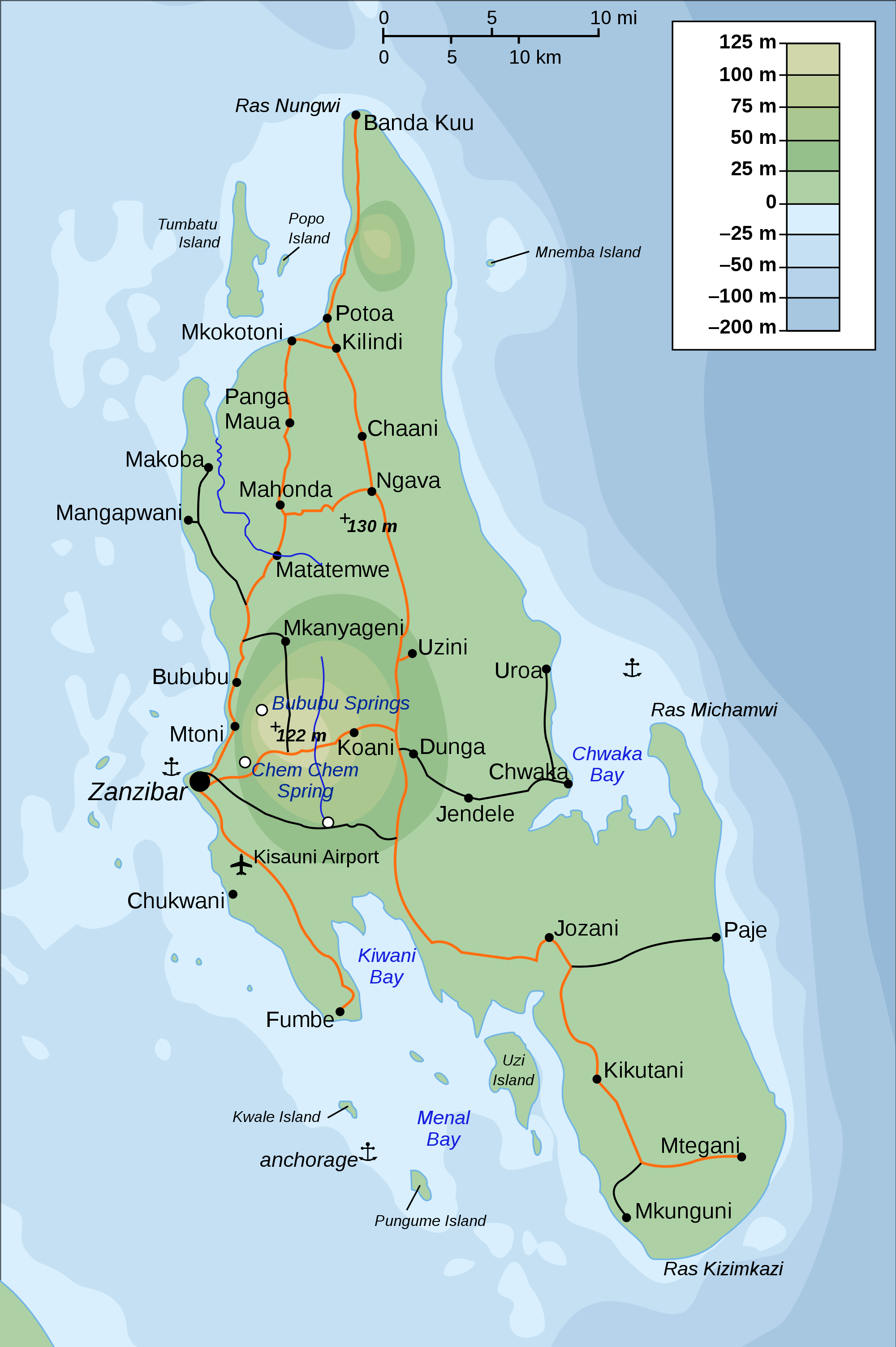 Topographic Map of Zanzibar • Mapsof.net