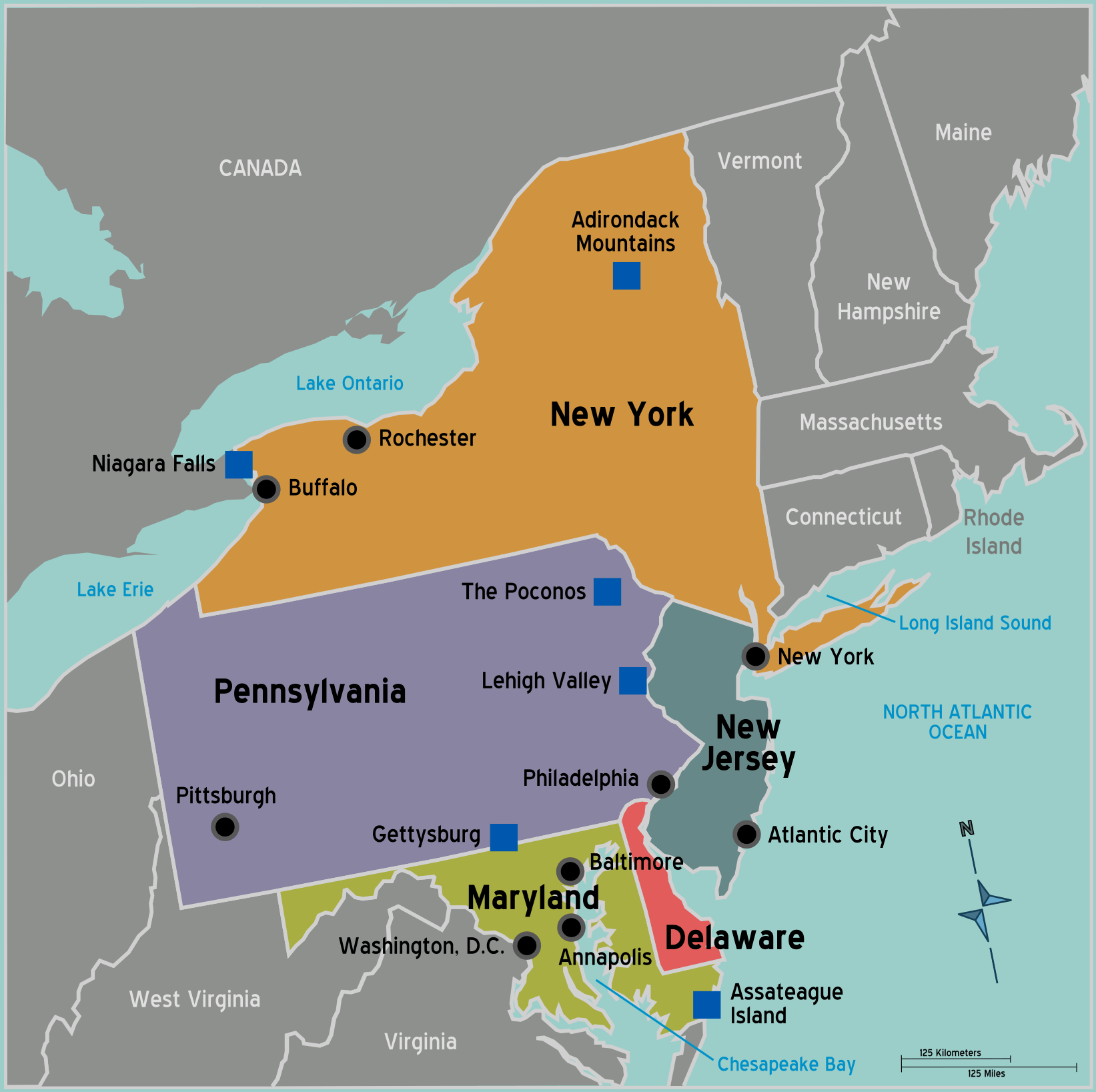 Usa Mid Atlantic Map •