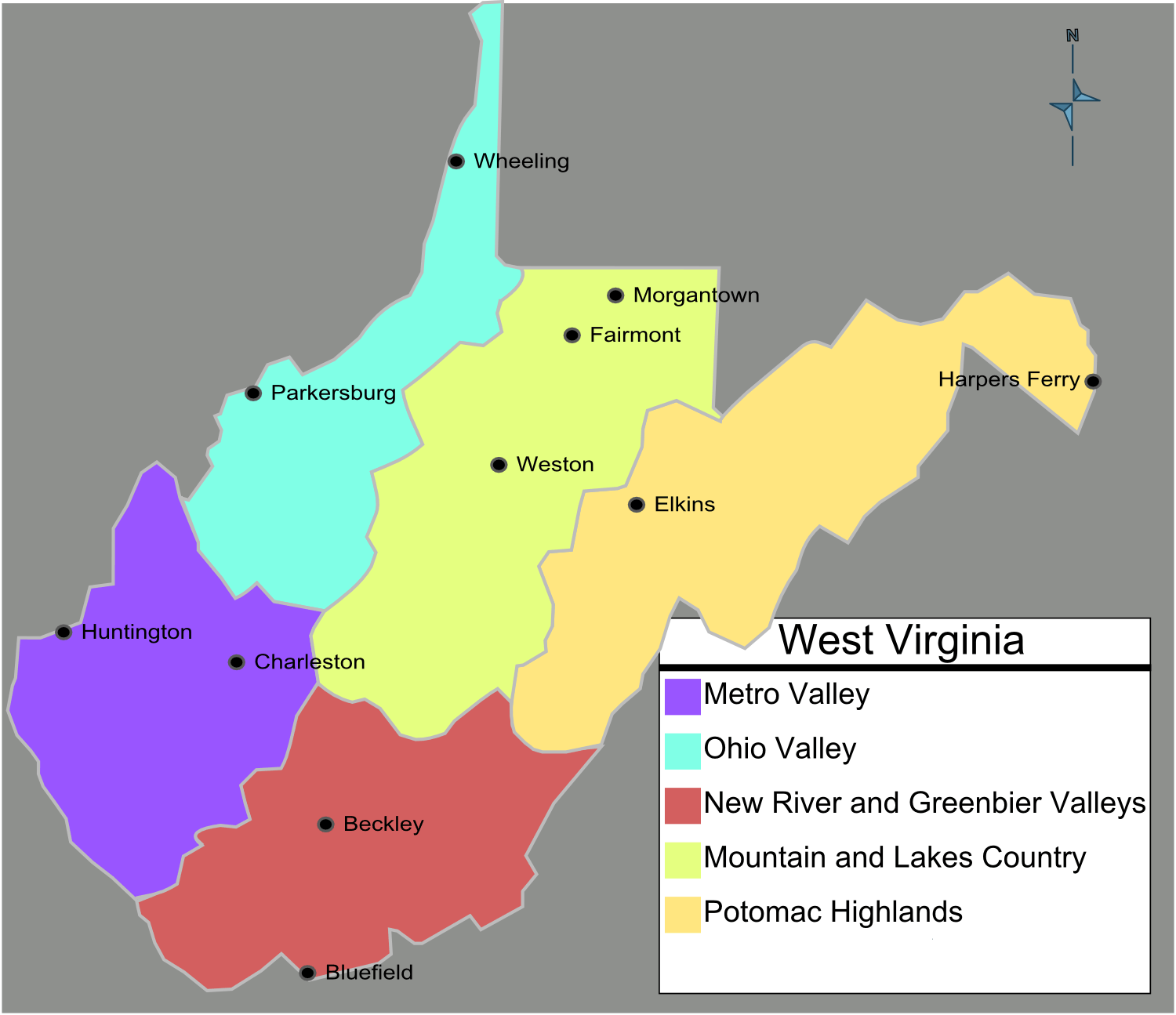 West Virginia Regions Map • Mapsof.net