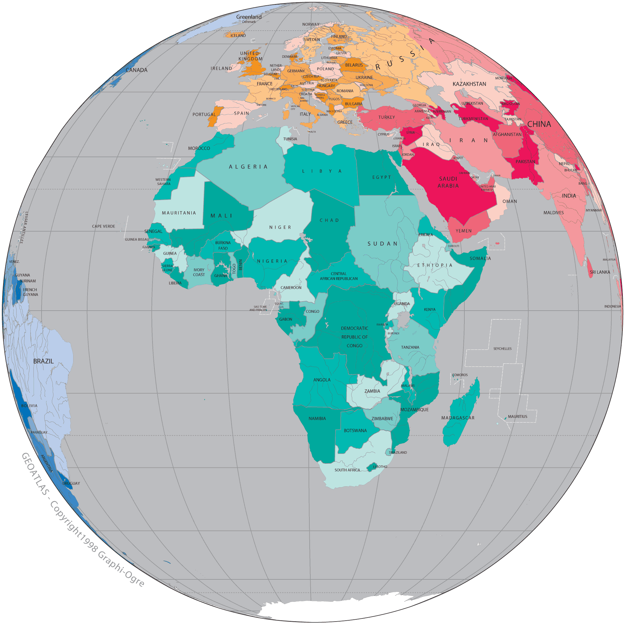 Africa Political Map Globe 