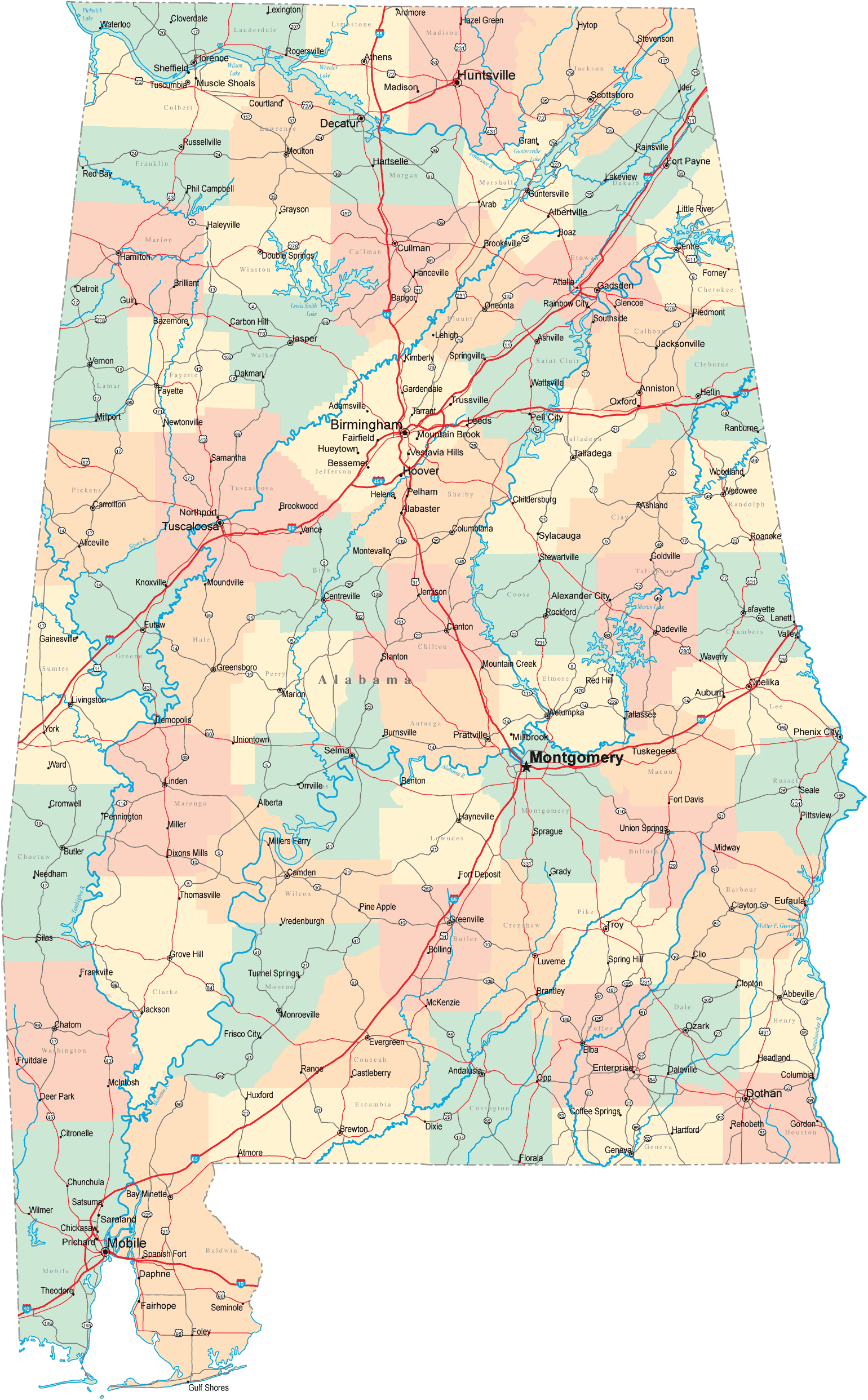 Alabama Road Map Mapsof