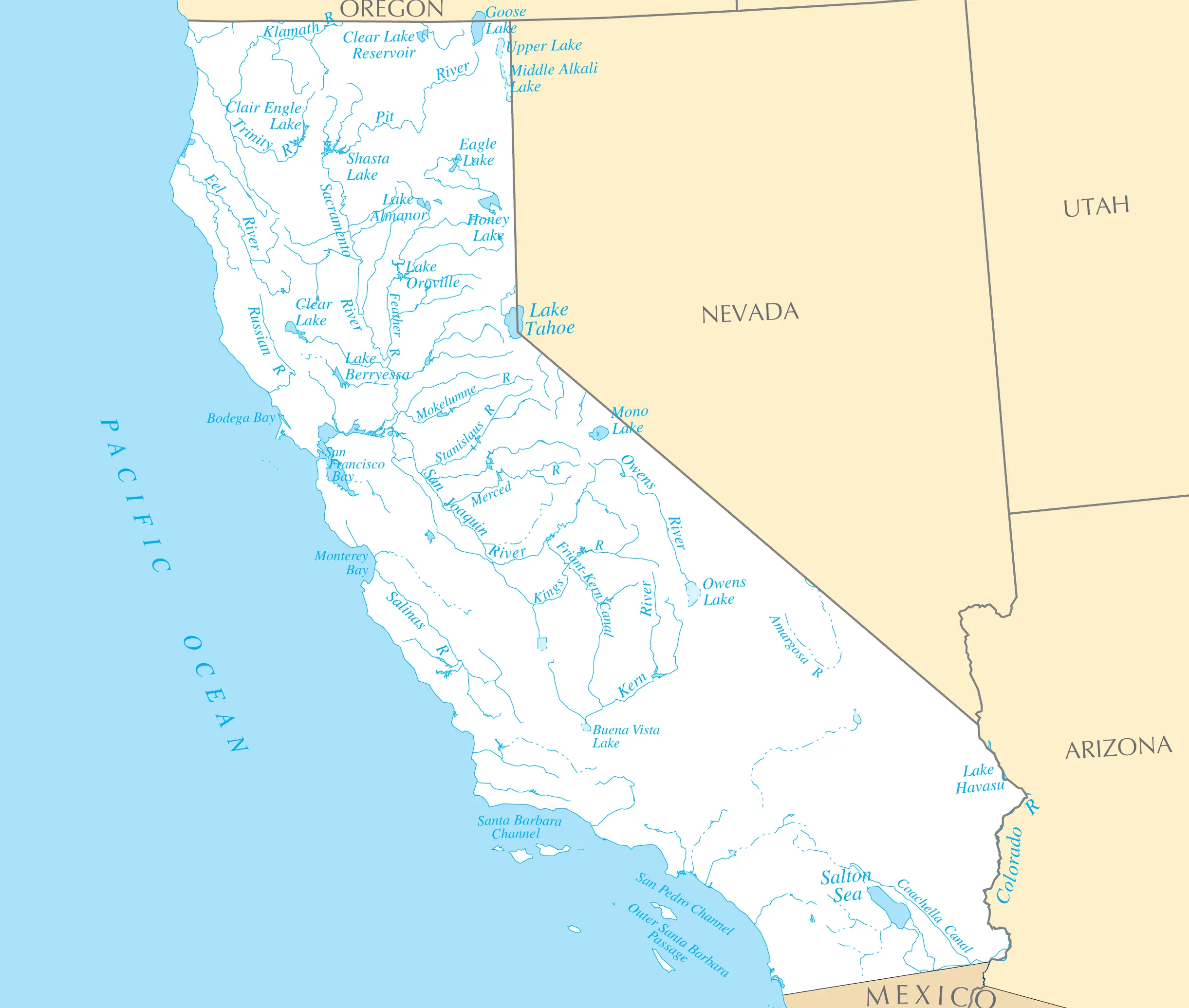 California Rivers And Lakes Mapsof Net