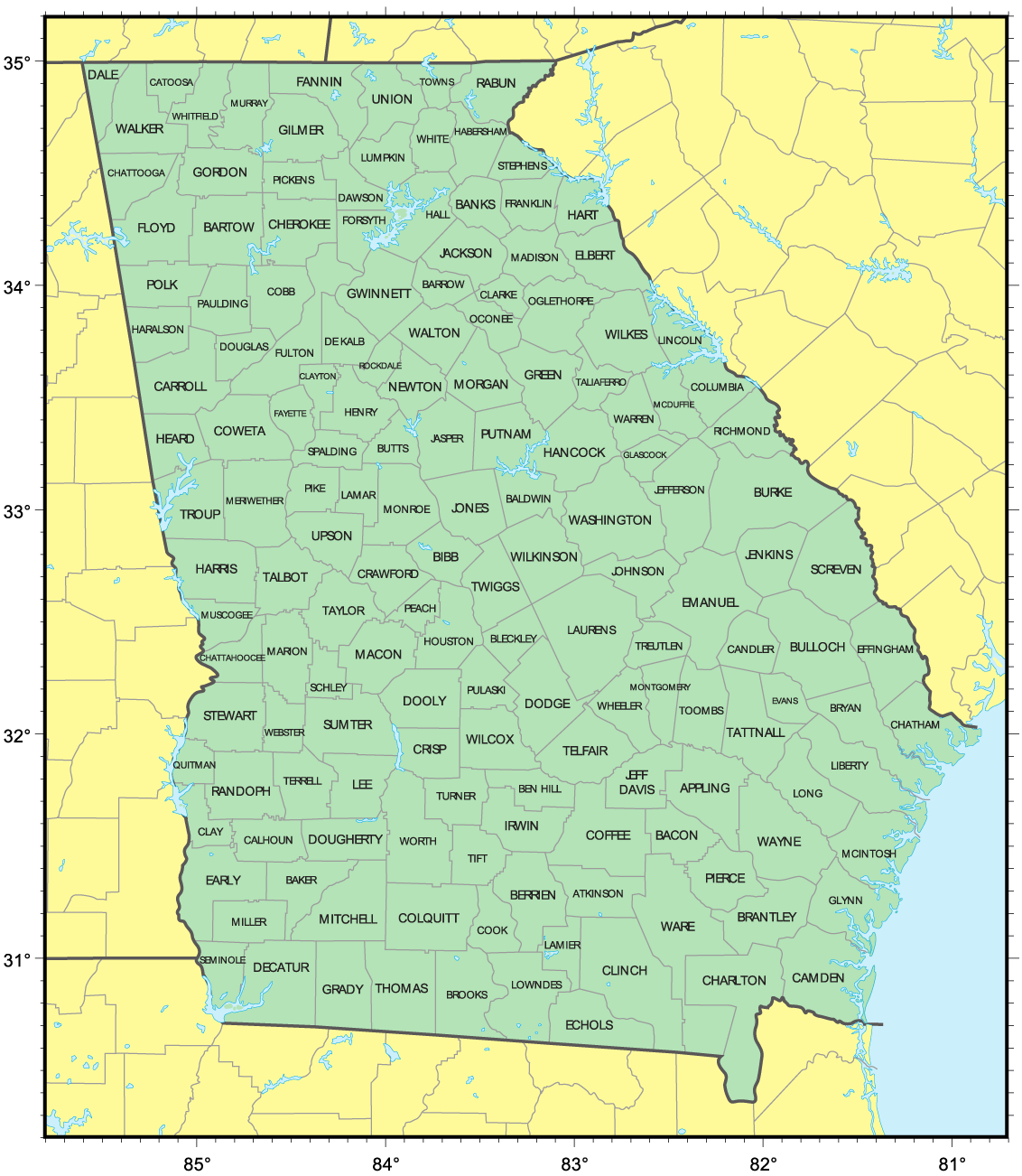 Counties Map of Georgia • Mapsof.net