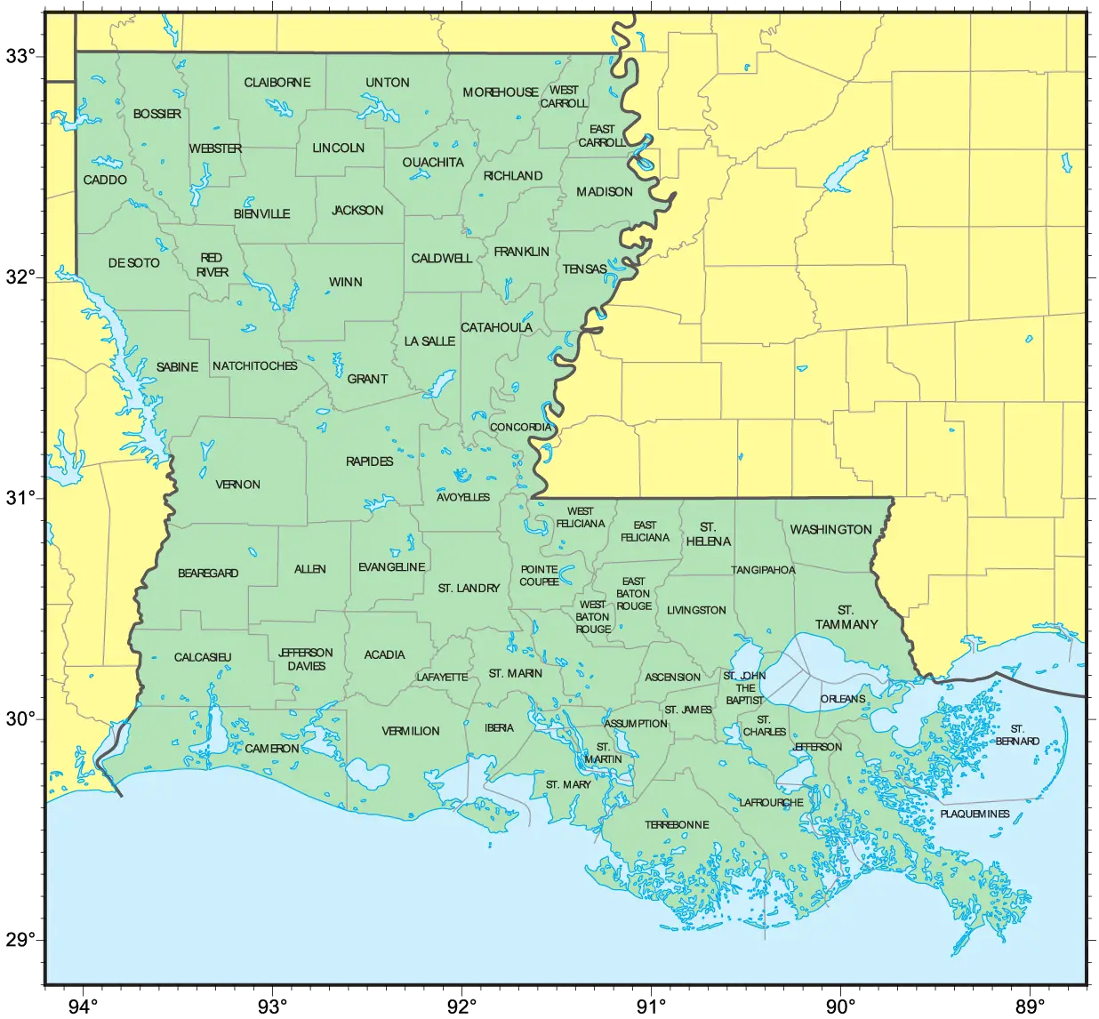 Counties Map of Louisiana • 0