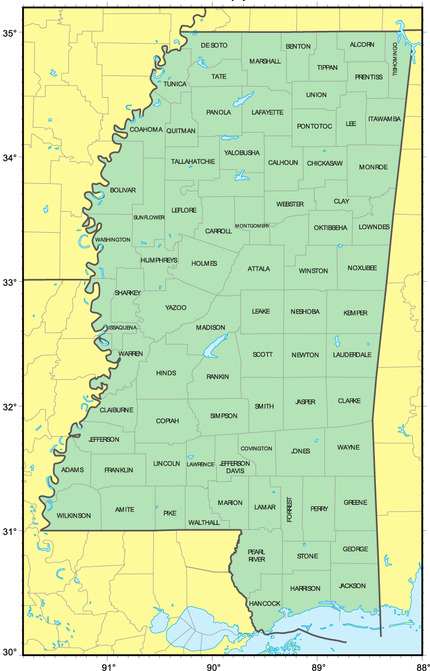 Printable Map Of Mississippi Counties Printable Templates 1789