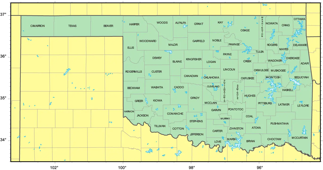 Counties Map of Oklahoma •