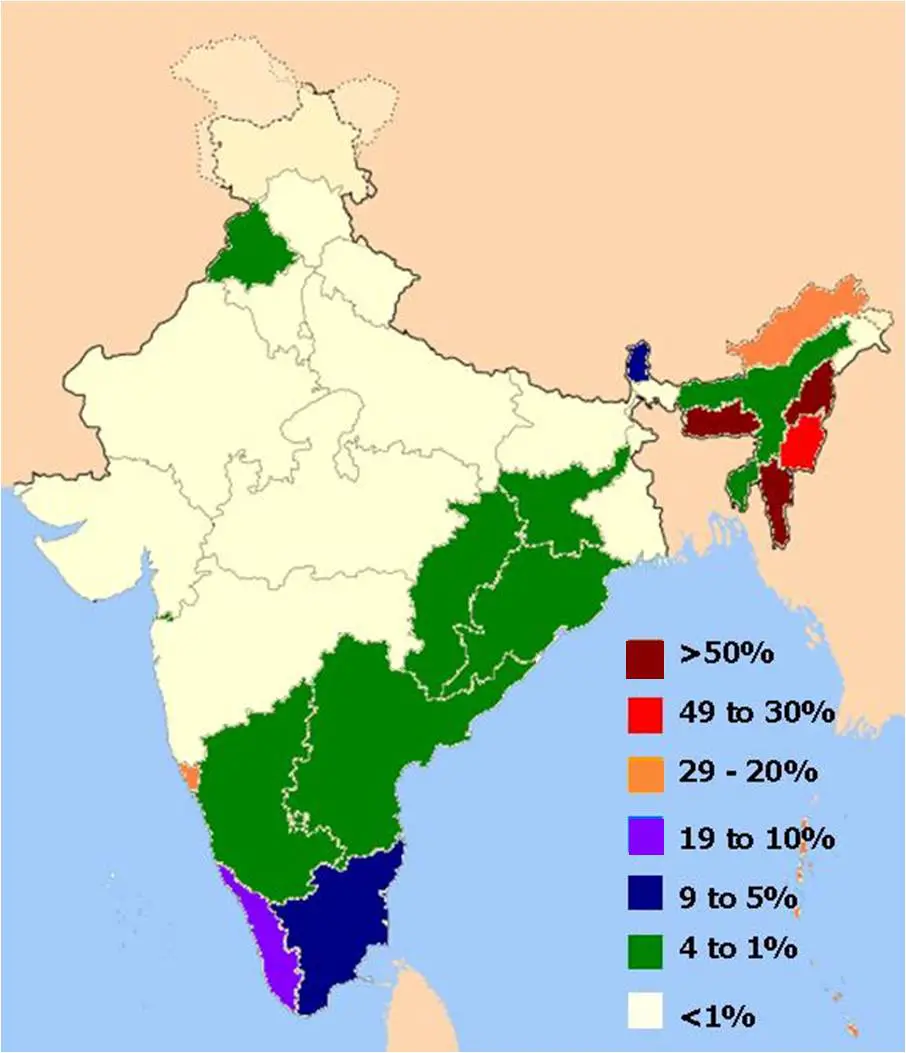 Distribution of Christians In Indian States •