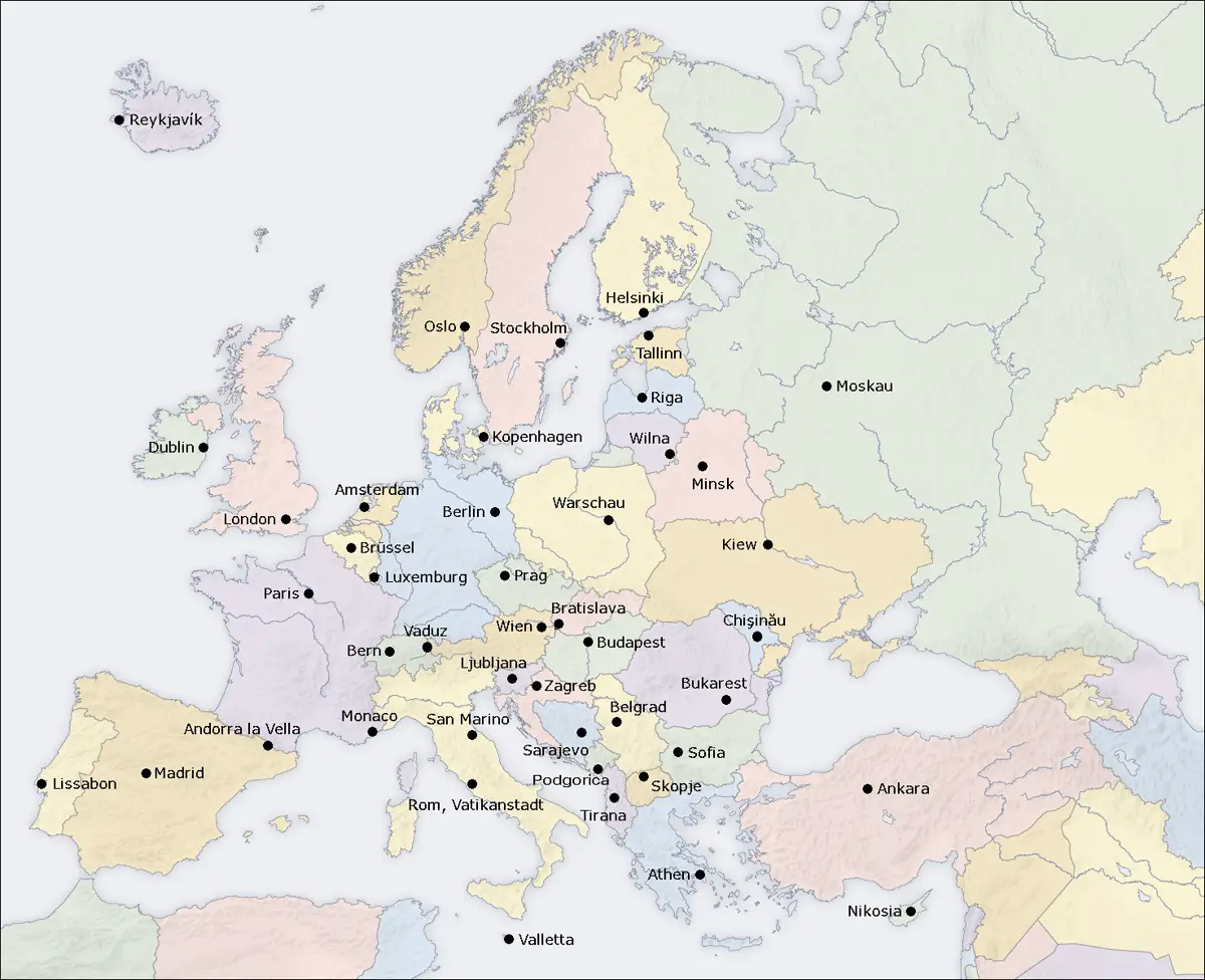 Europe Capitals Map De •