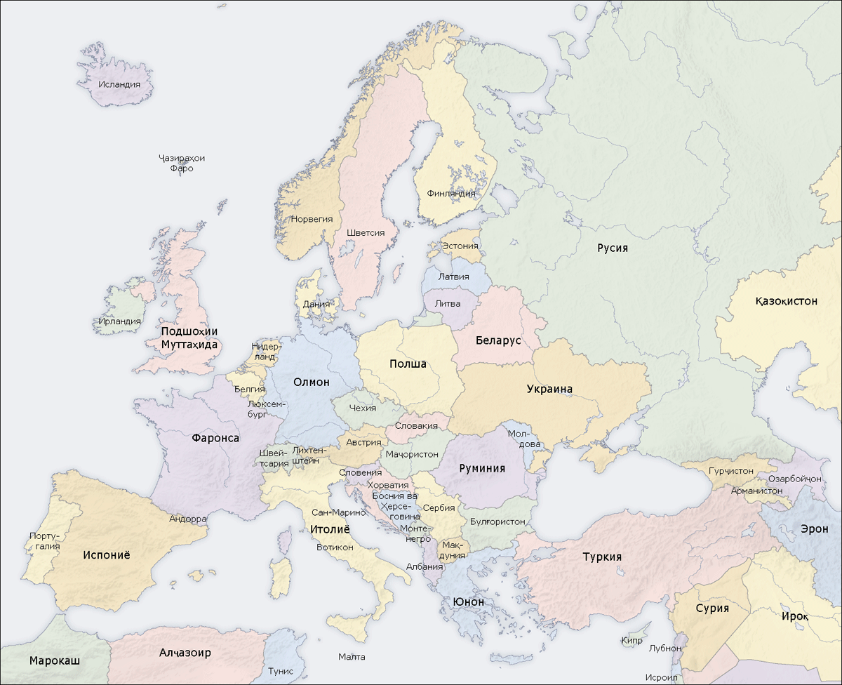 Map Of Europe Labeled With Countries