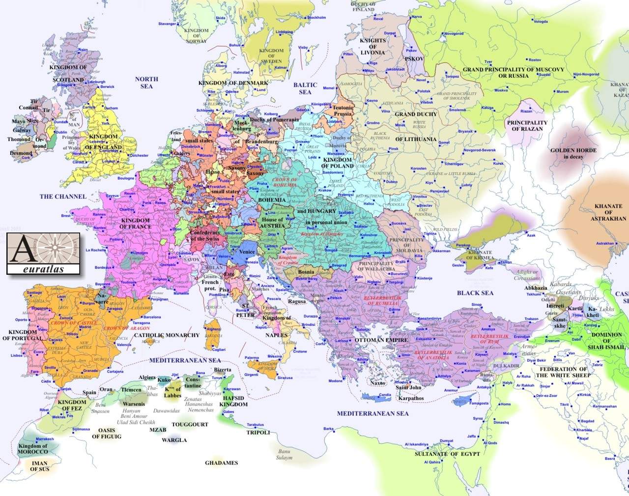 Map Of Europe In 1500