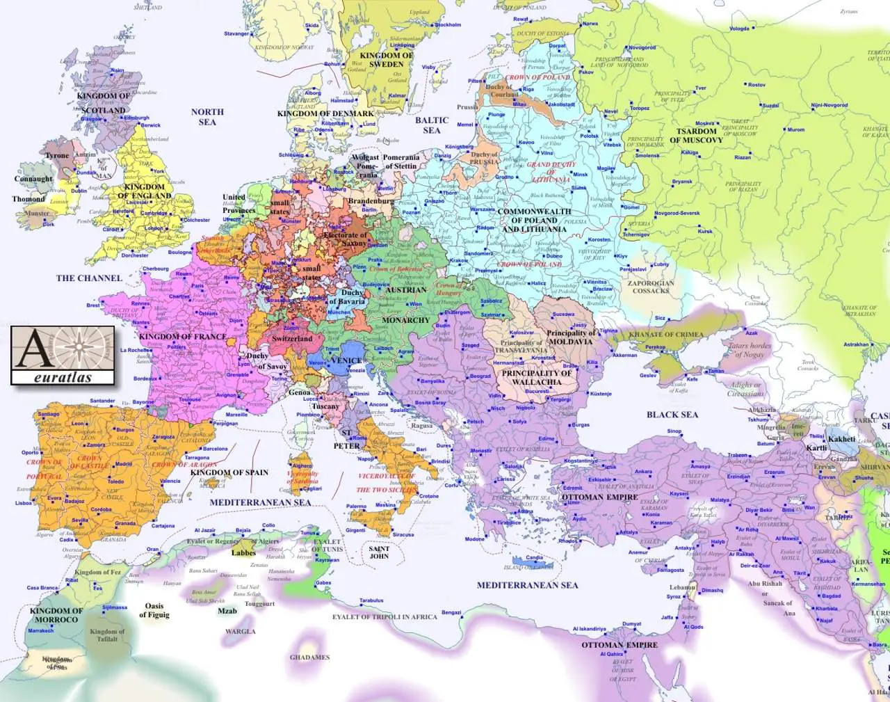 Map Of Europe 1600