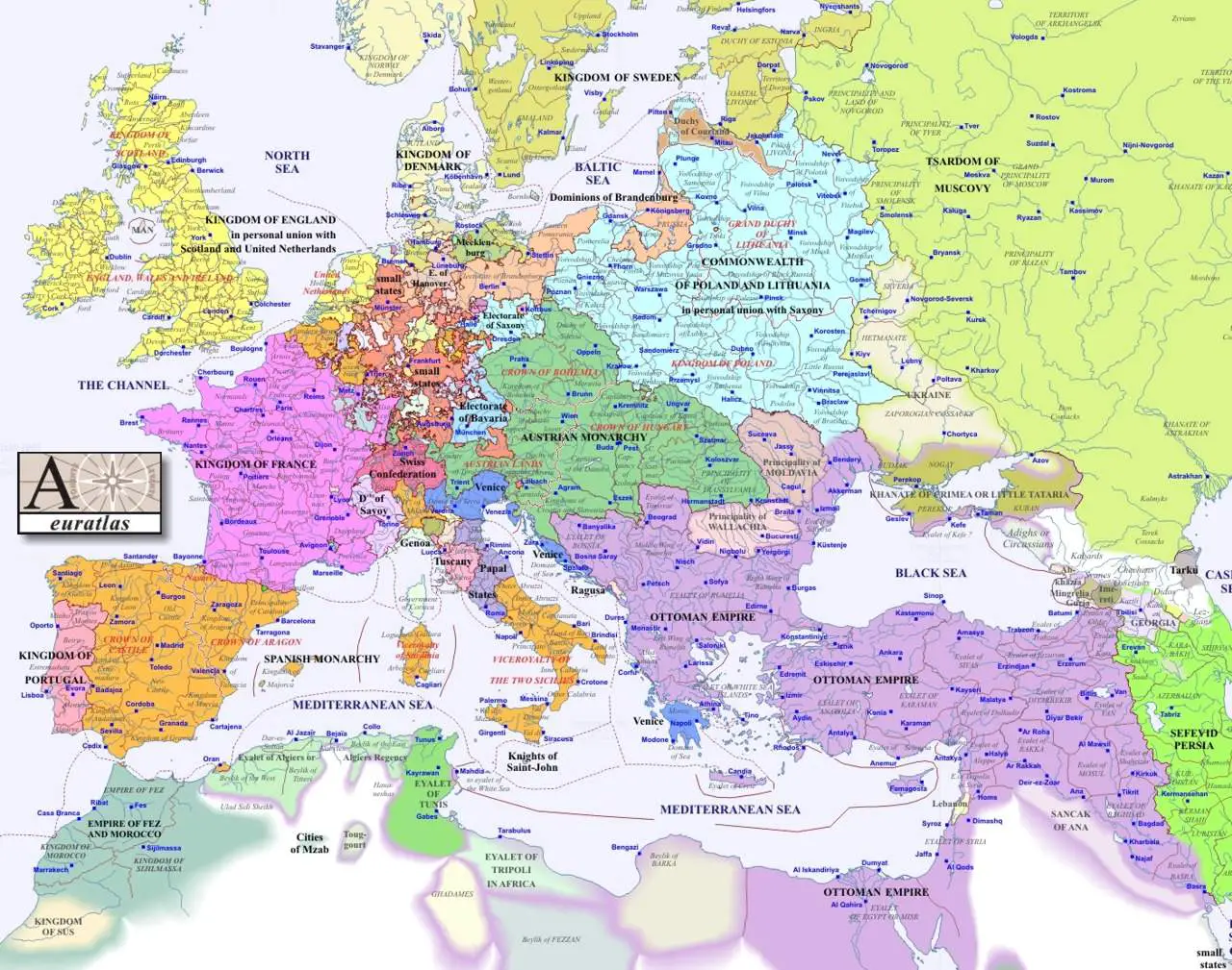 Europe Map 1700 • Mapsof.net