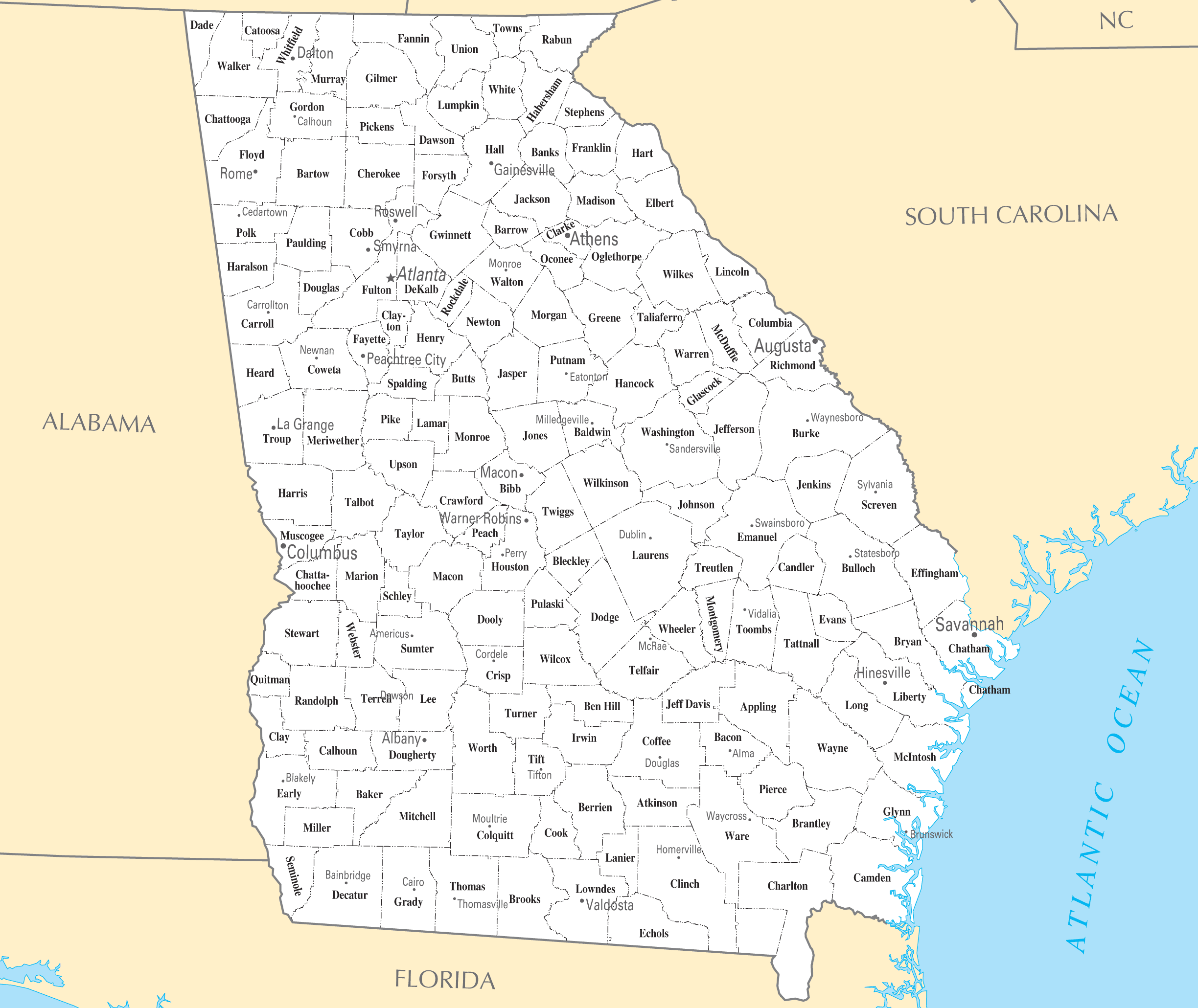 georgia map with cities and towns Georgia Cities And Towns Mapsof Net georgia map with cities and towns