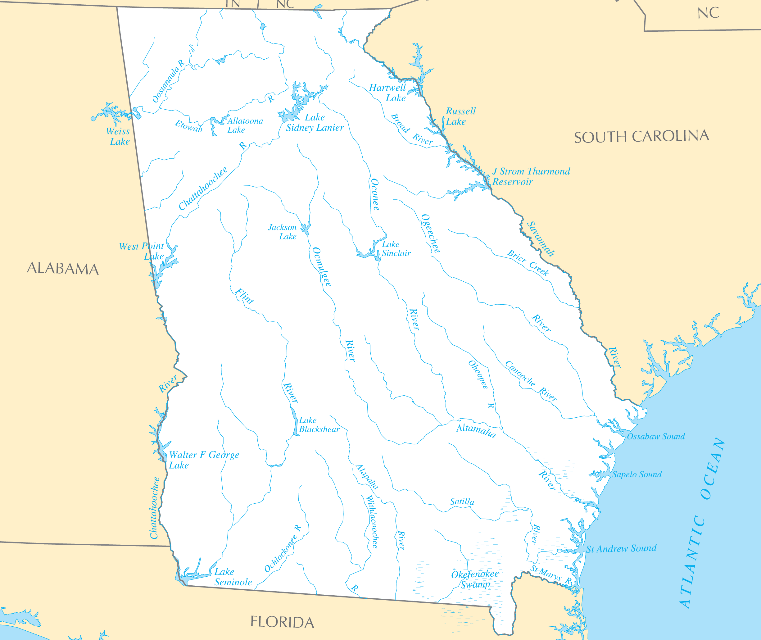 Georgia Rivers And Lakes Mapsof Net