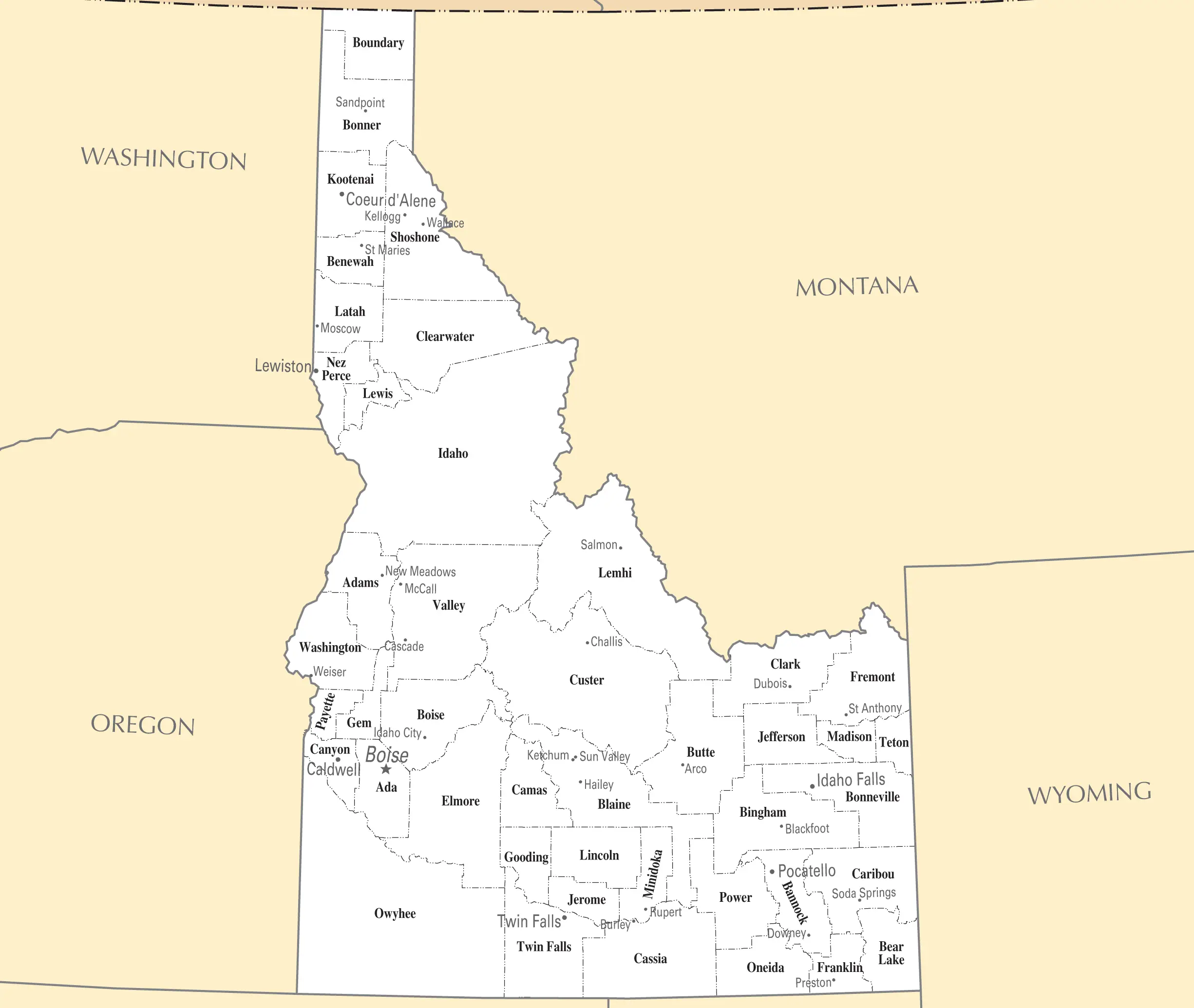 Idaho Cities And Towns Mapsof Net