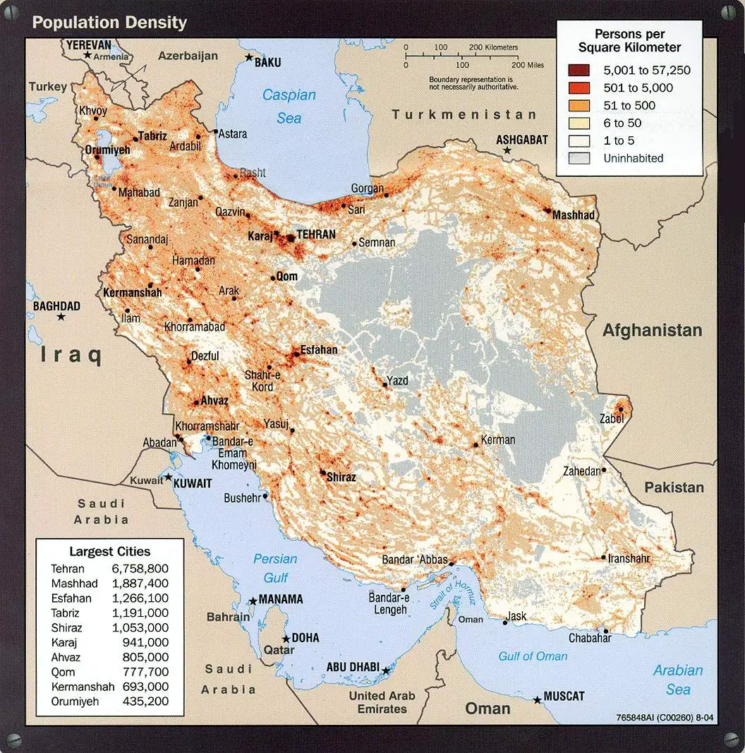 Iran Population Density 2004 •