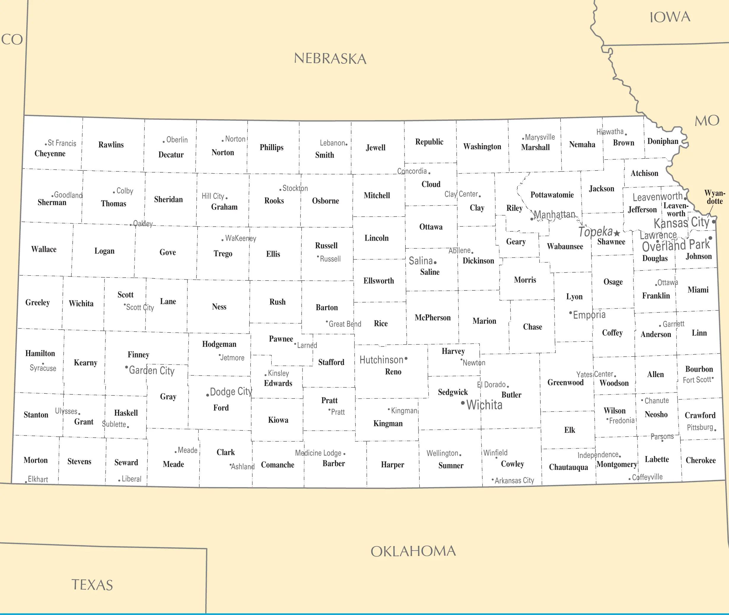 Kansas Map With Cities And Towns