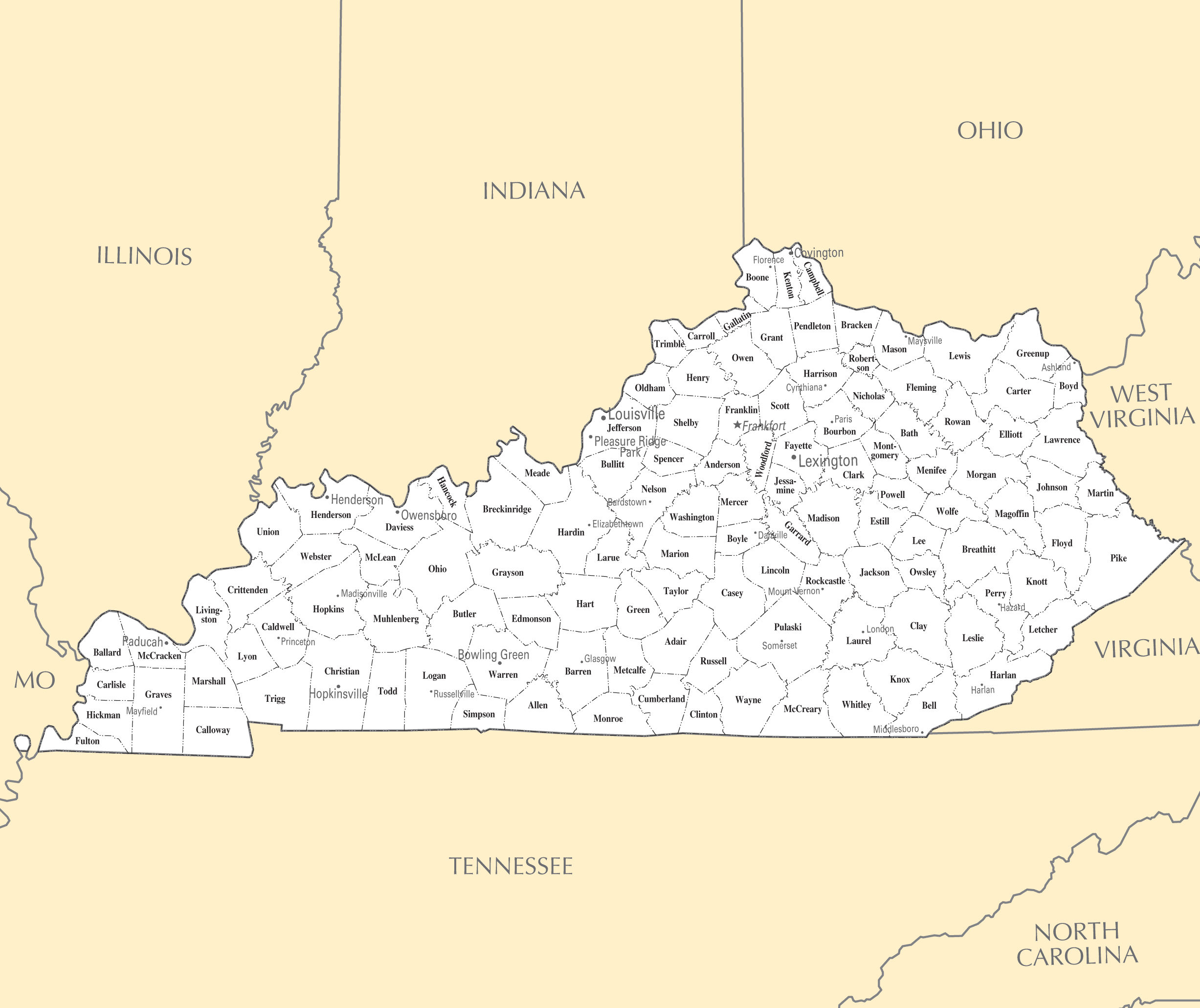 Printable Map Of Kentucky Cities Printable World Holiday