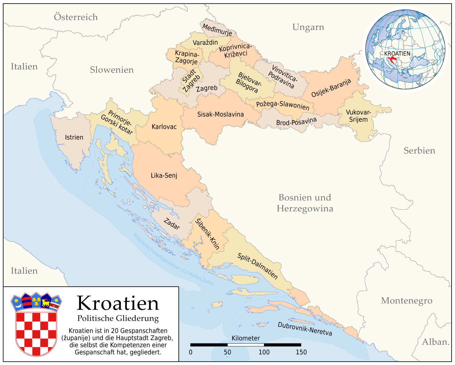 Kroatien Politische Gliederung (karte) • Mapsof.net