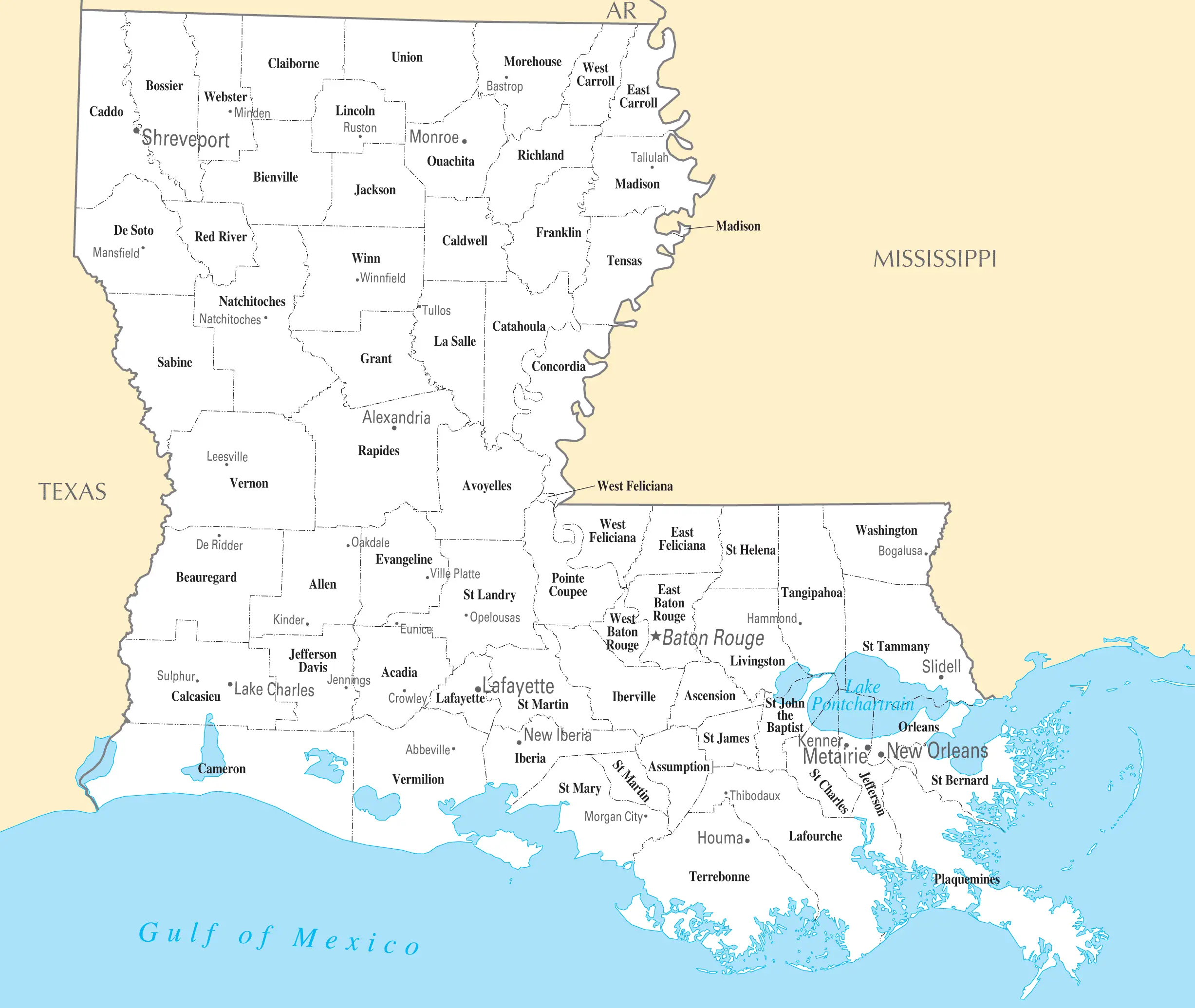 Louisiana Cities And Towns •