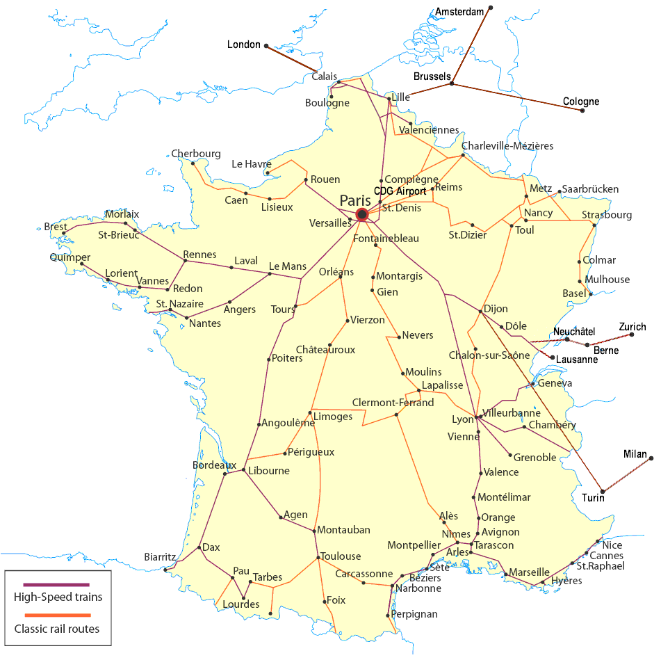 Map France Railroads •
