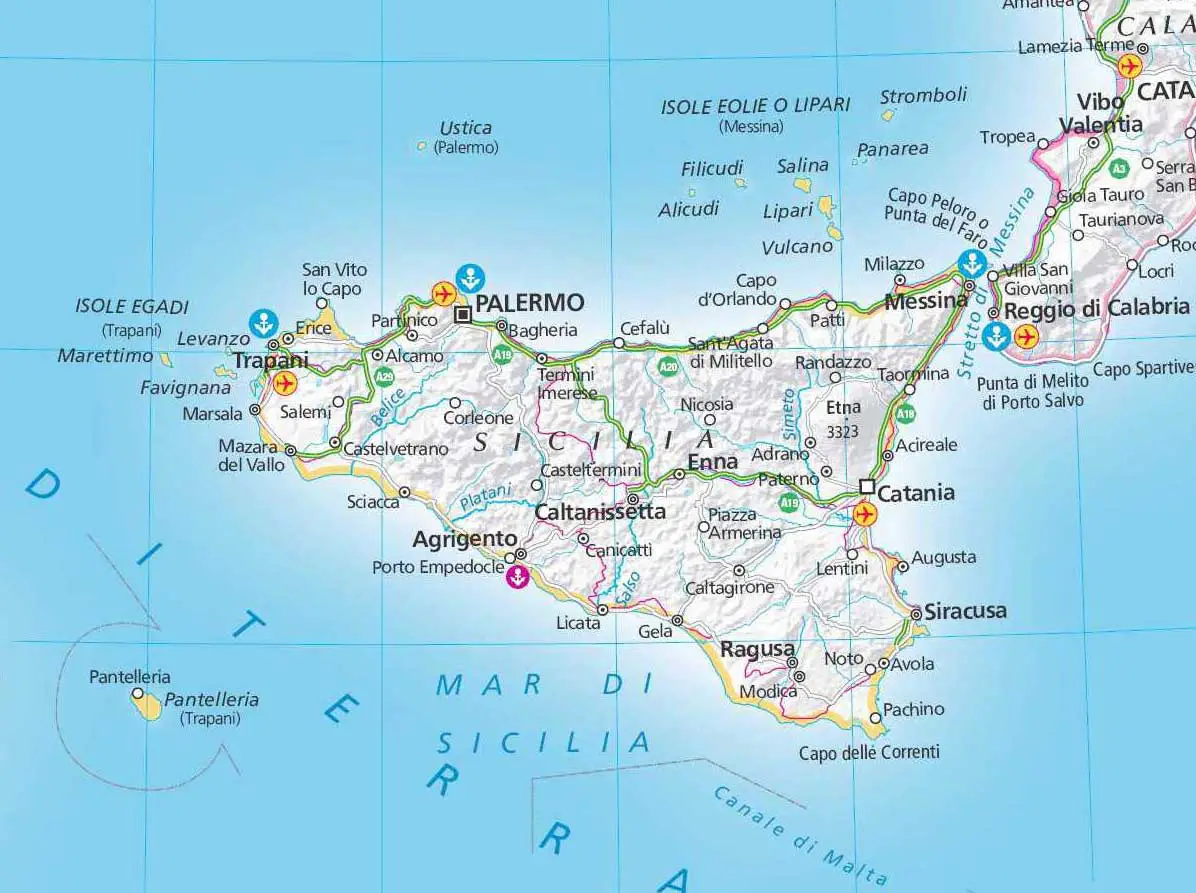 Airports in sicily italy map