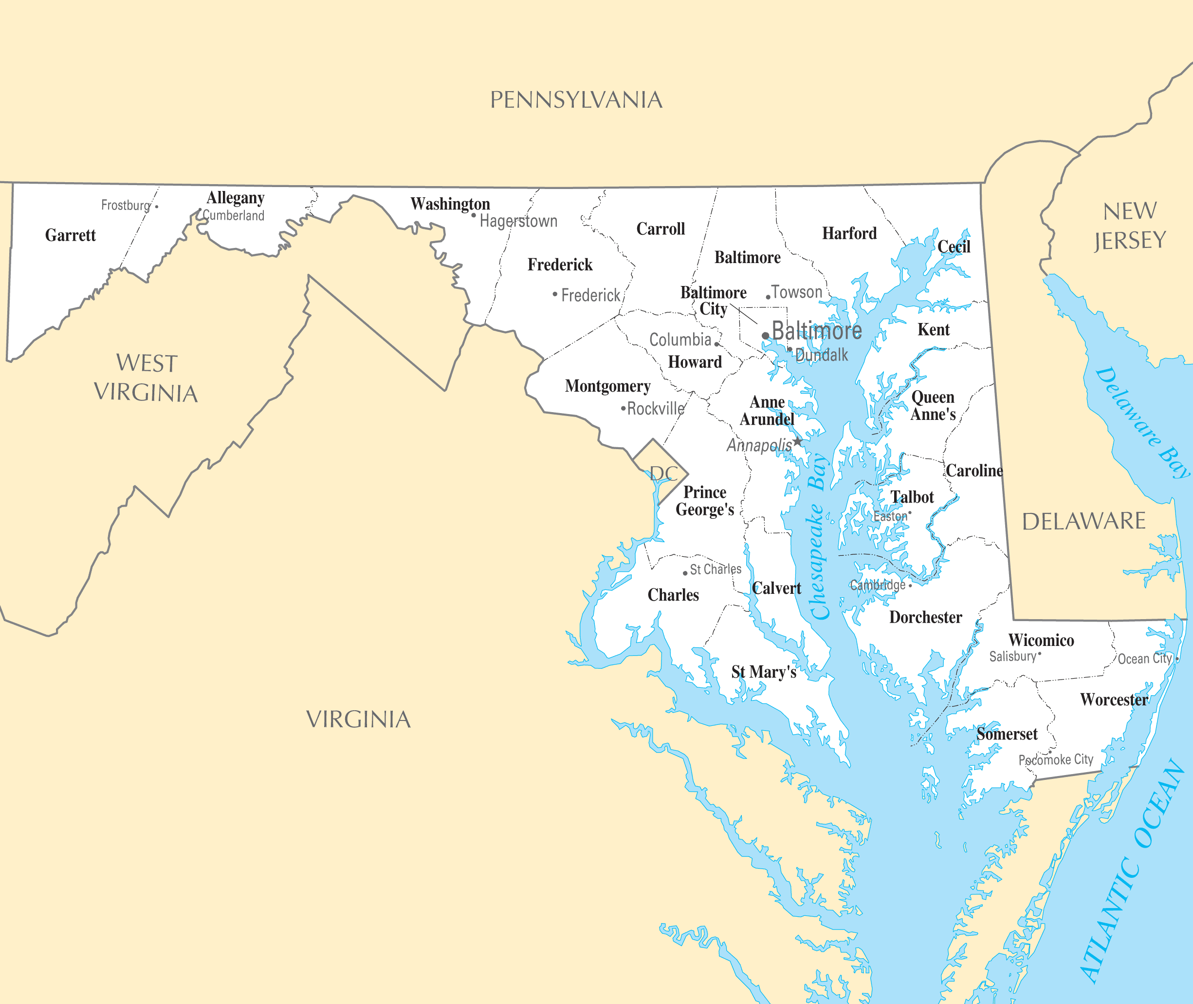 Major Cities In Maryland Map