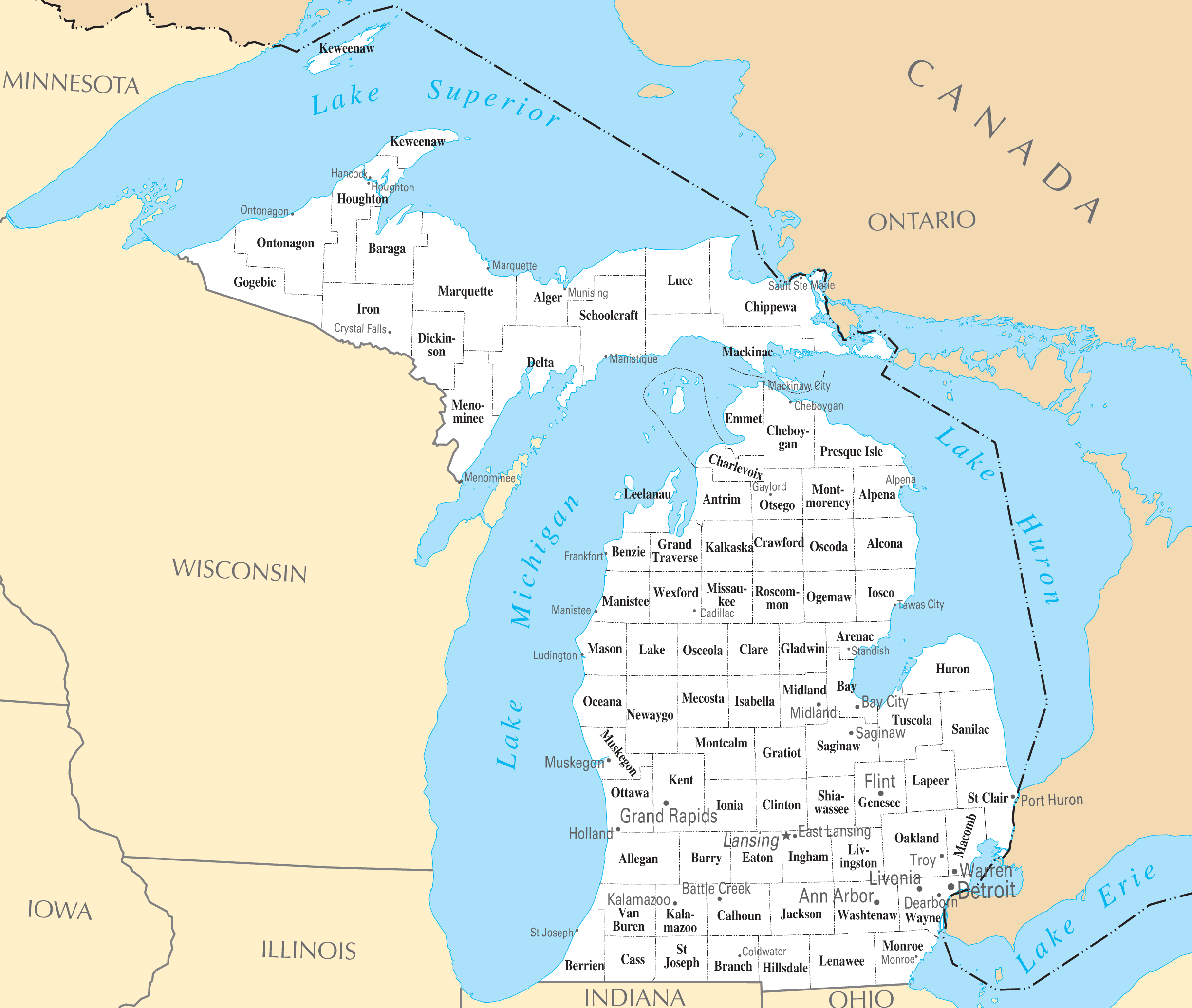 Michigan Cities And Towns • Mapsof.net