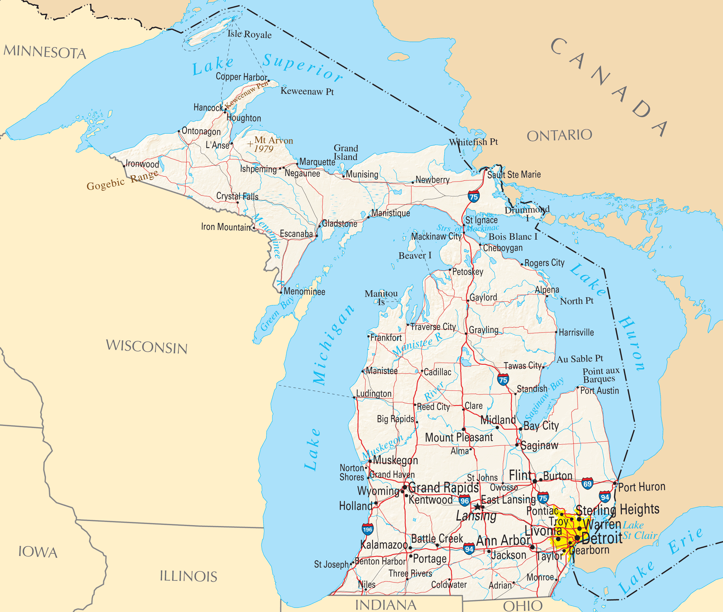 Michigan Map With Cities and Towns