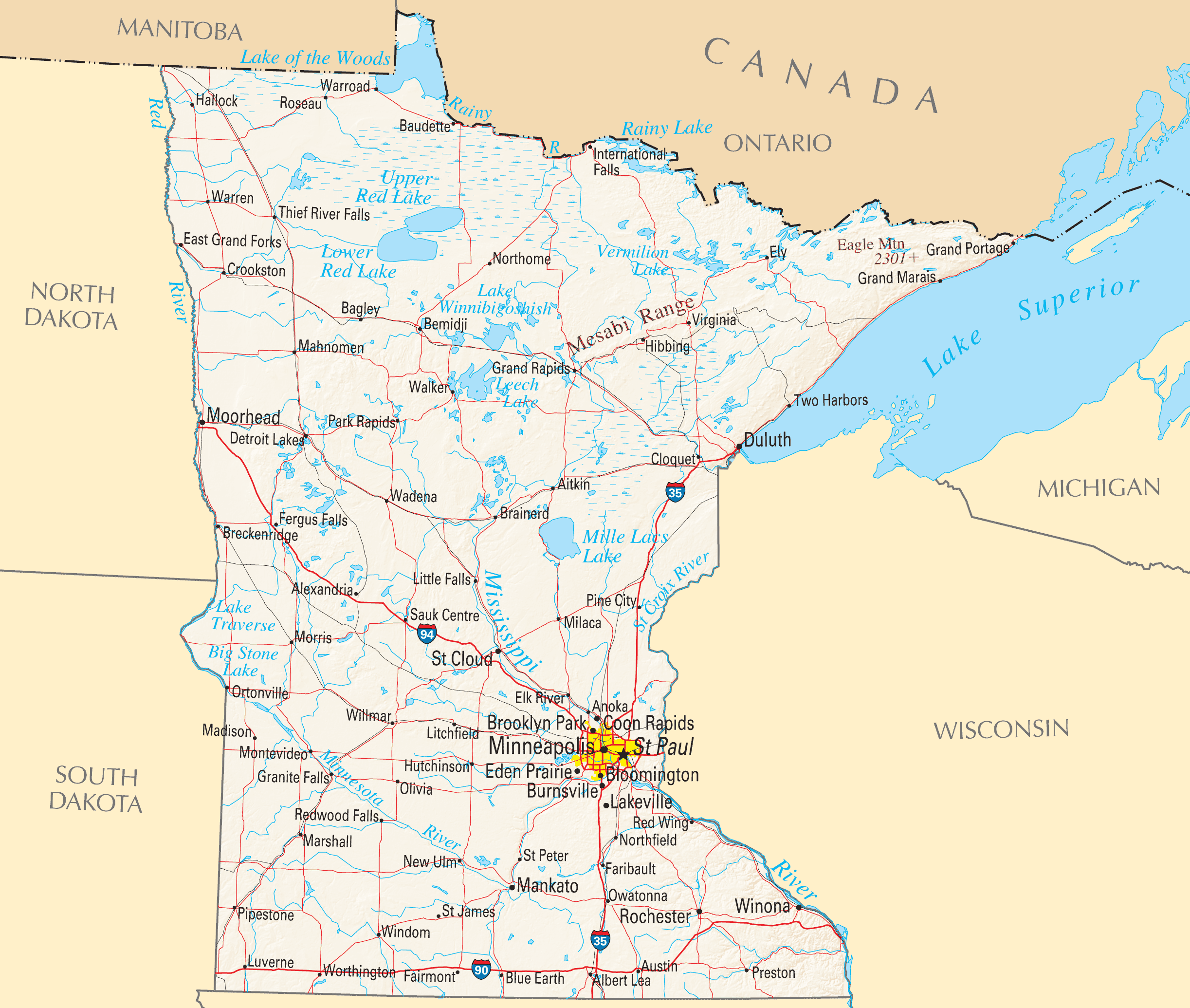 Map Of Minnesota Lakes Streams And Rivers