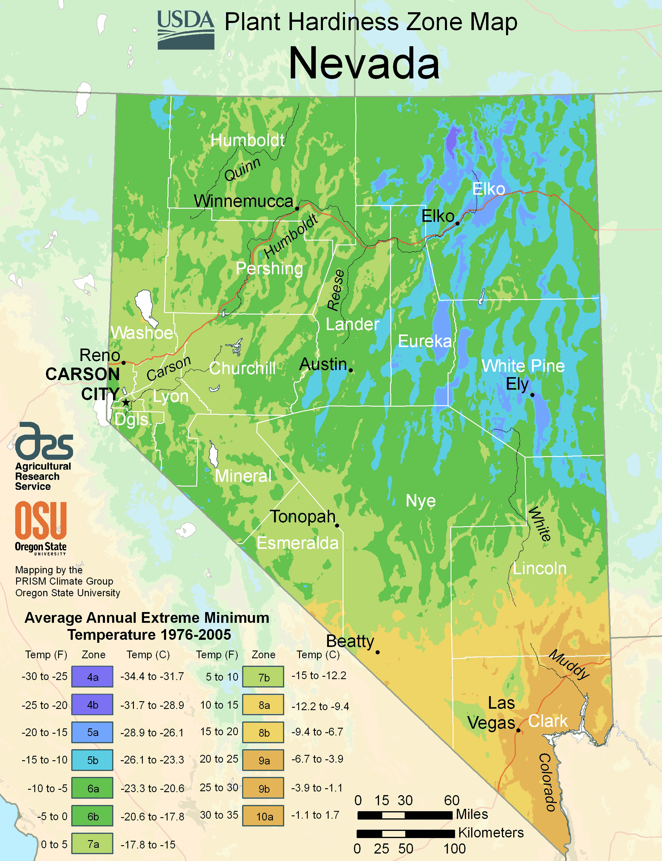 Nevada Plant Hardiness Zone Map • Mapsof.net