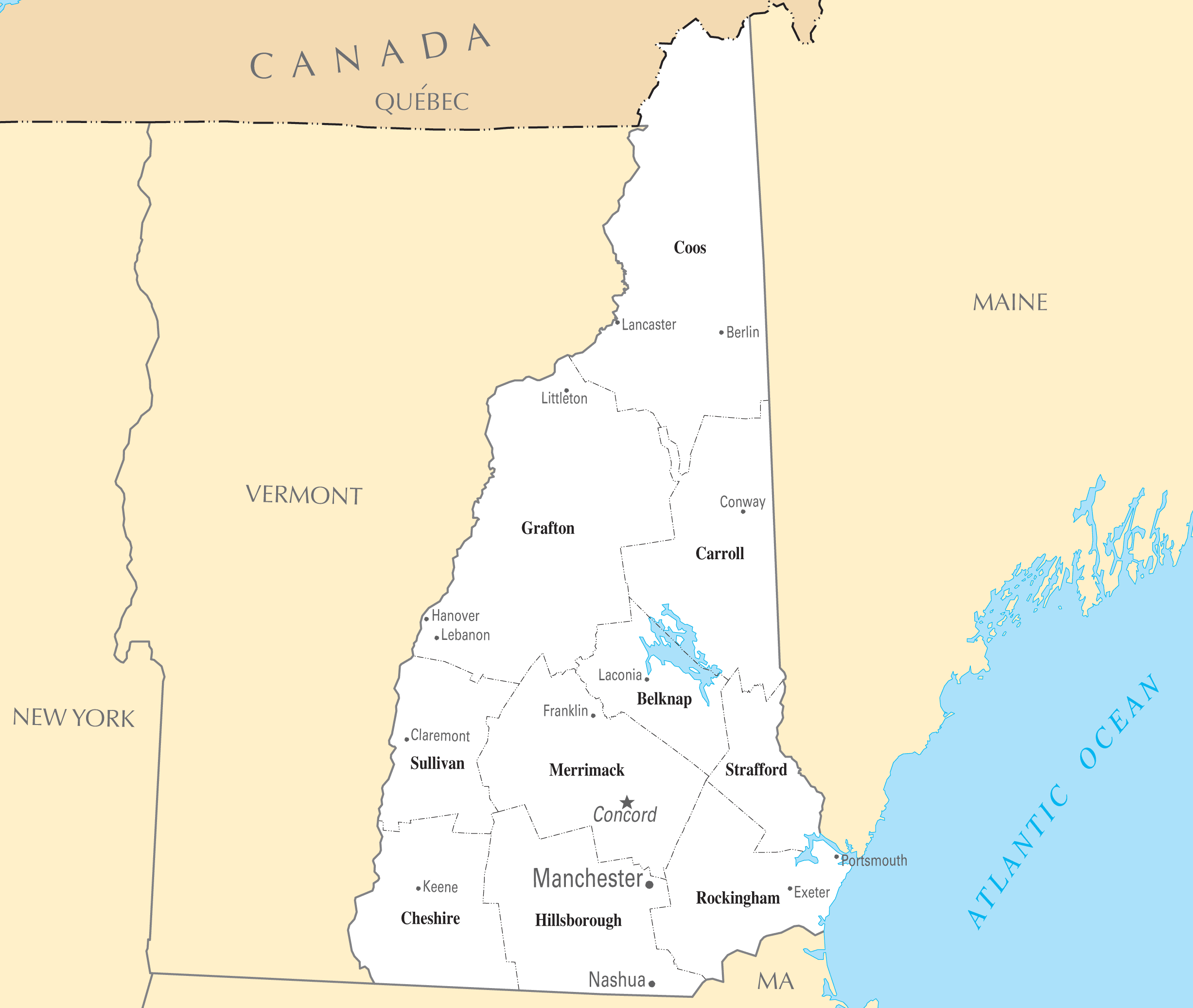 New Hampshire Cities And Towns •