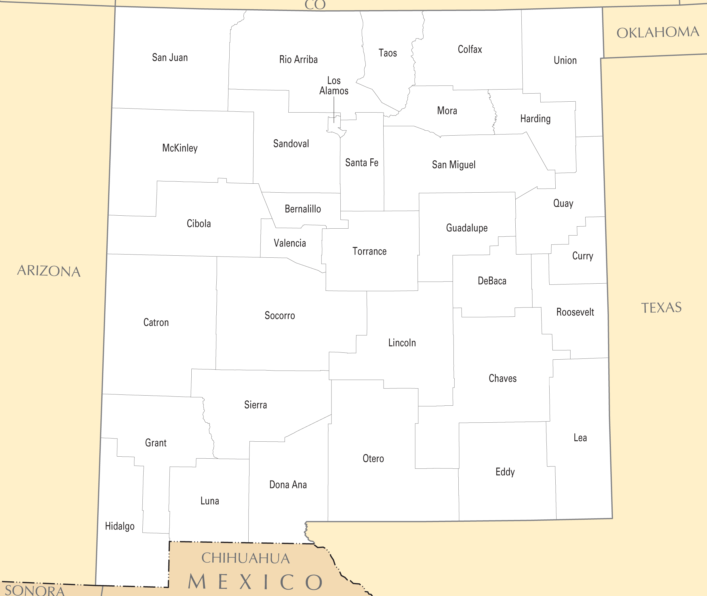 New Mexico Map Counties With Usa Map Royalty Free Vec 4659