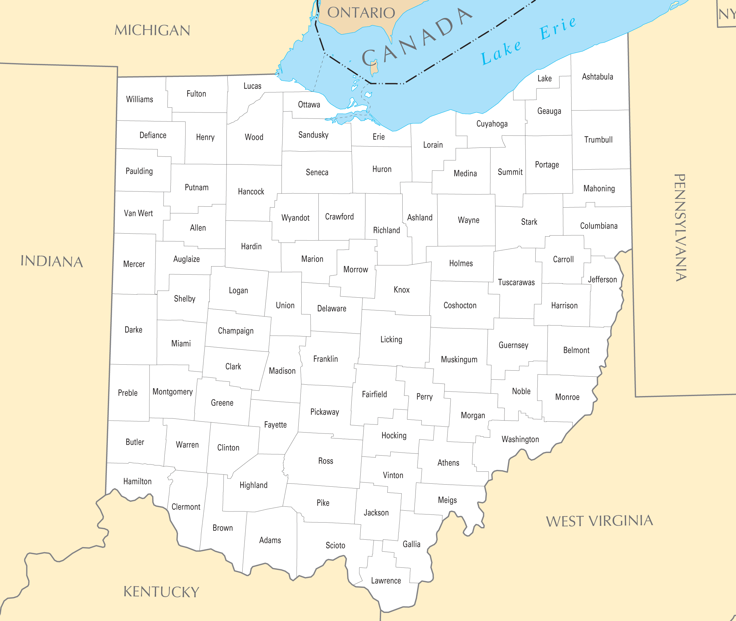 Printable Ohio County Map