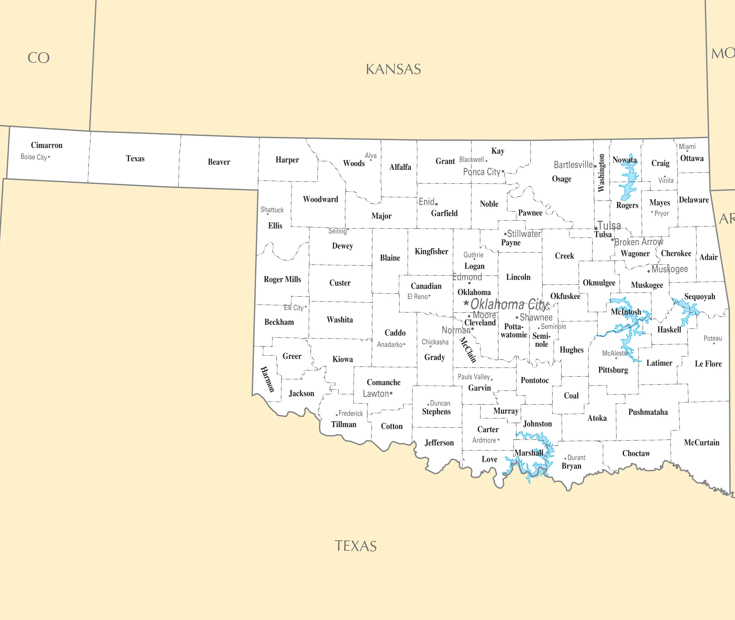 Free Printable Map Of Oklahoma