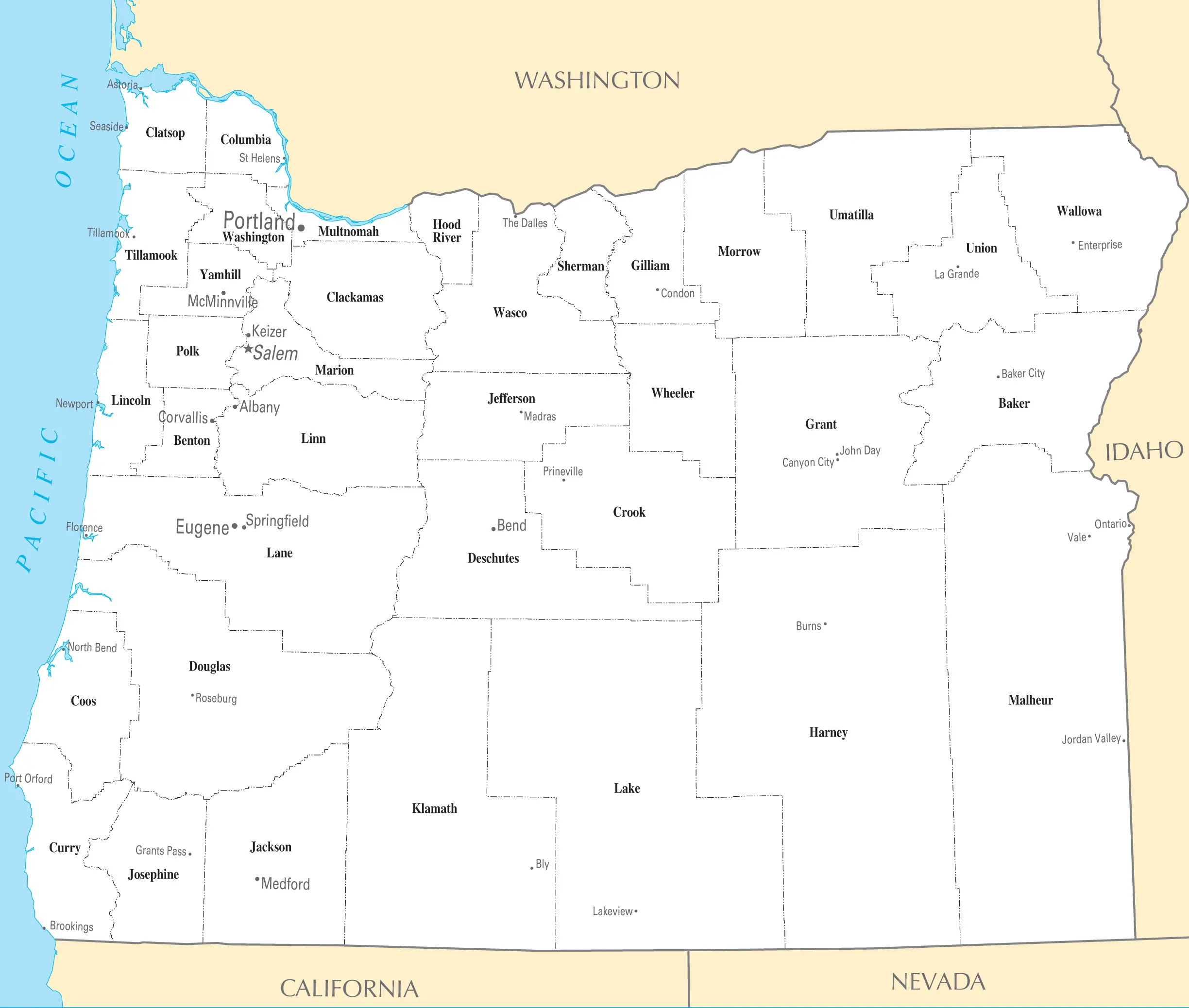 Oregon Cities And Towns Mapsof Net