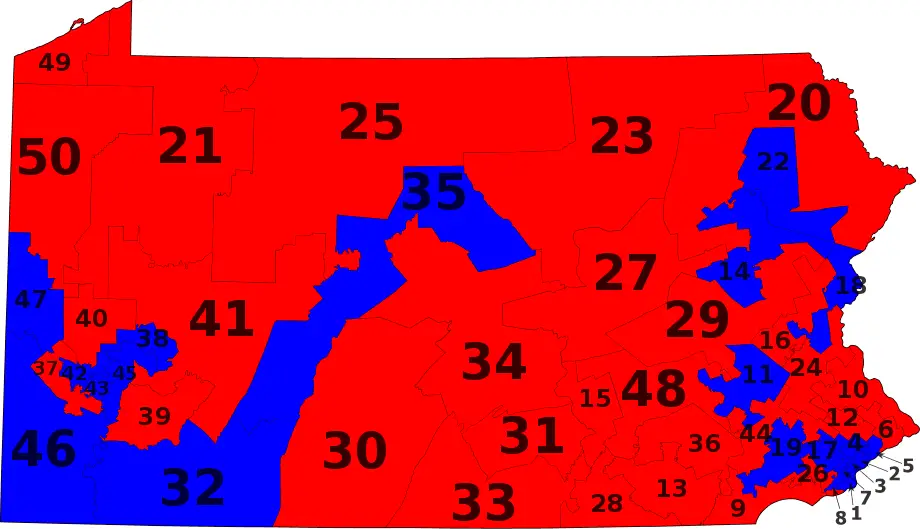 Pa State Senate Districts By Party Mapsofnet 9615