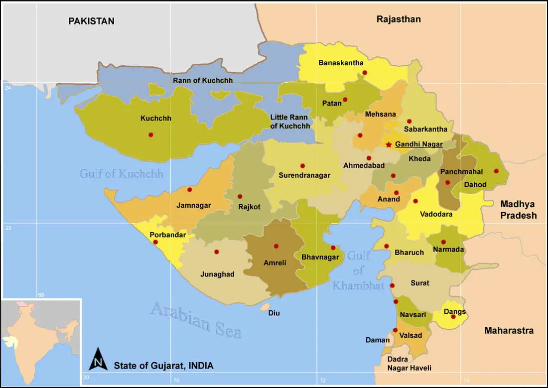 Political Map of Gujarat • Mapsof.net