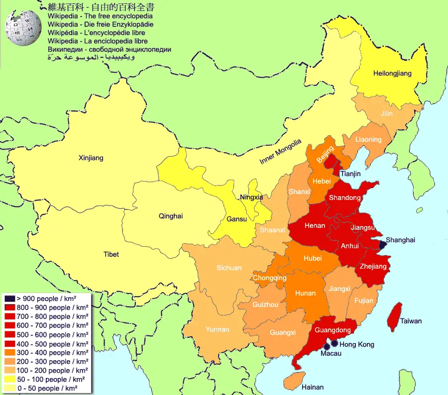 population map of china. China maps.