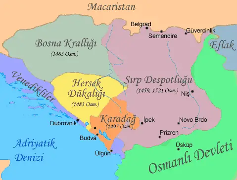 political map of serbia. Serbia In 15th Century