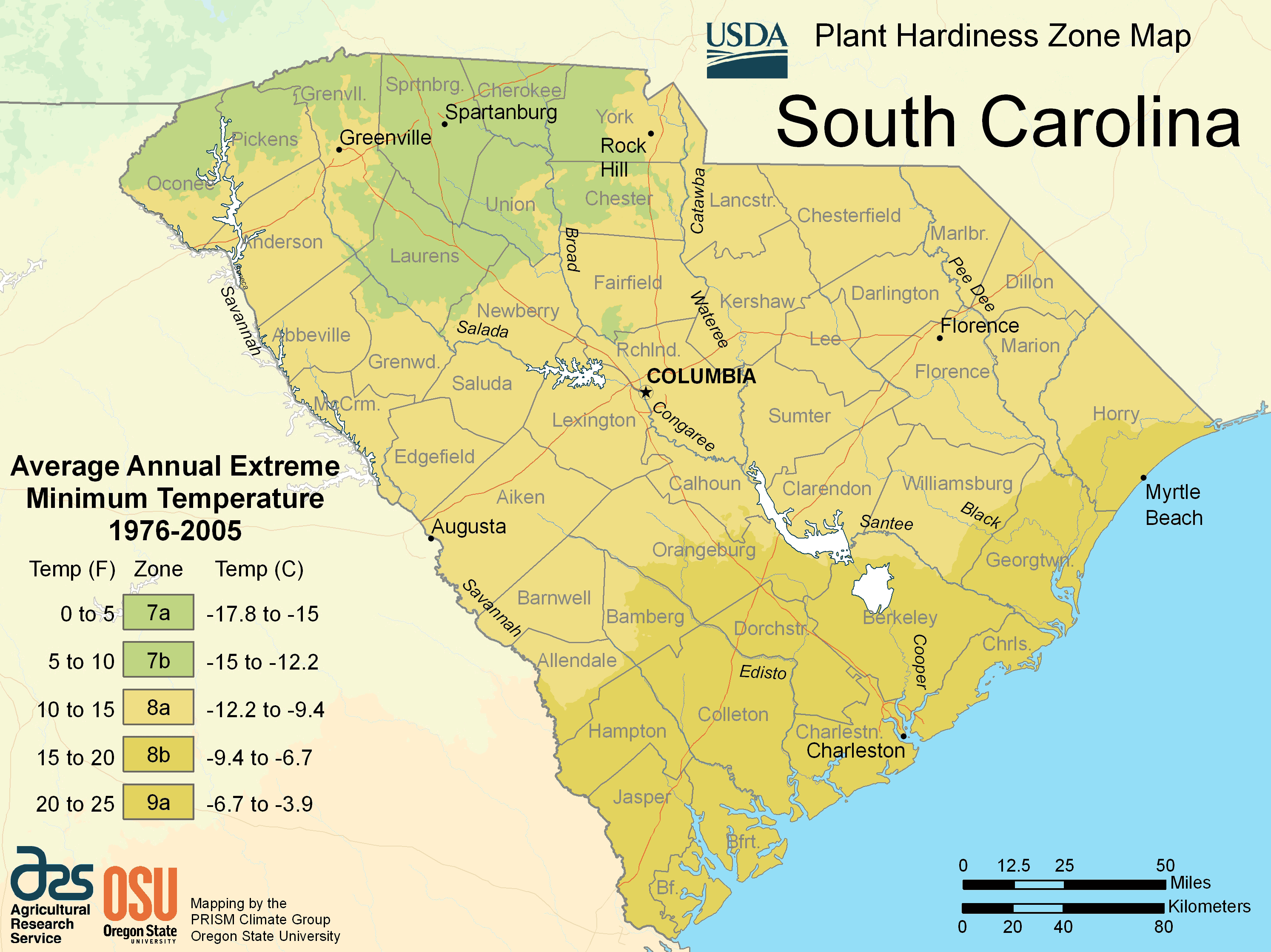 South Carolina Plant Hardiness Zone Map Mapsof
