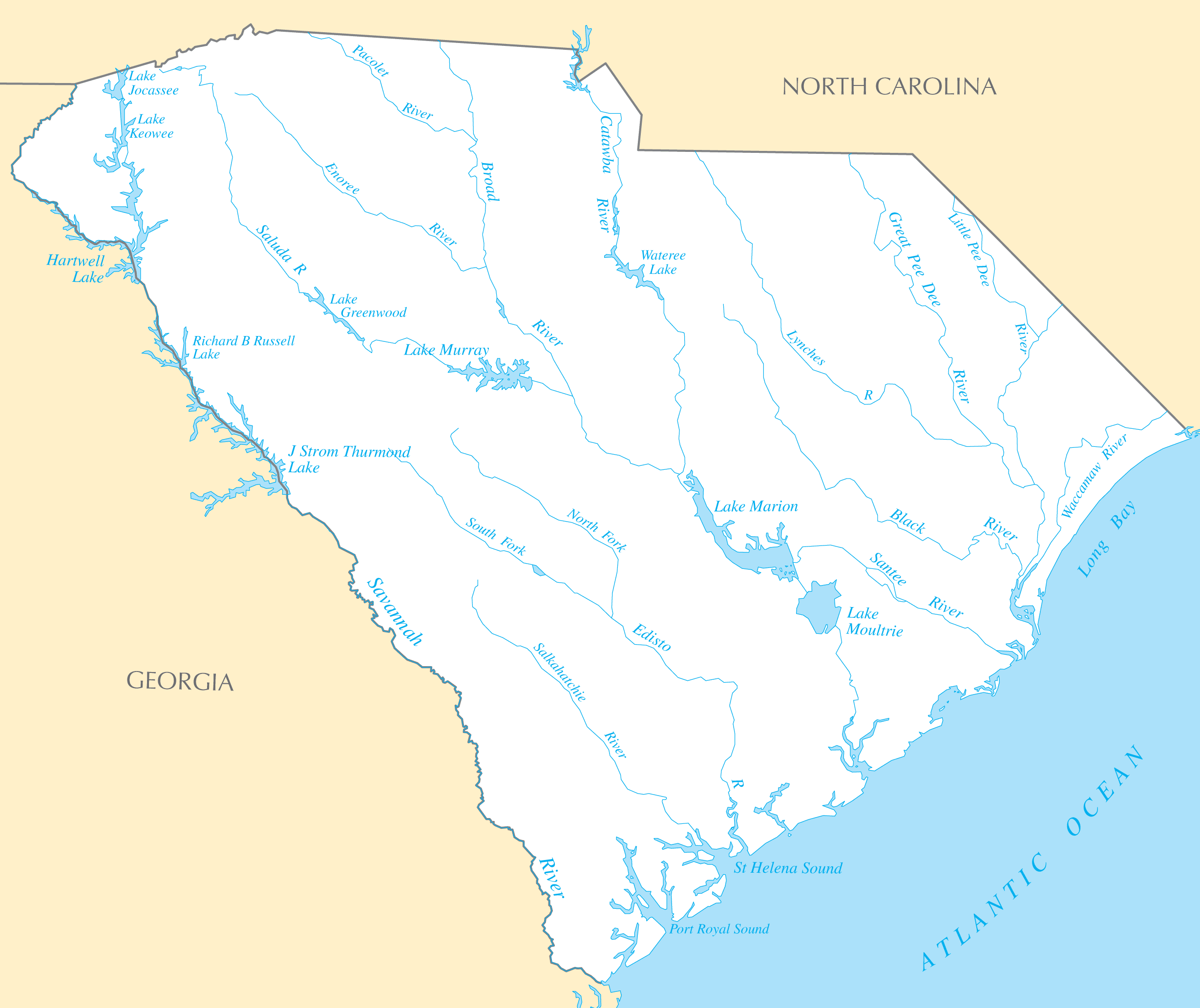 South Carolina Rivers And Lakes •