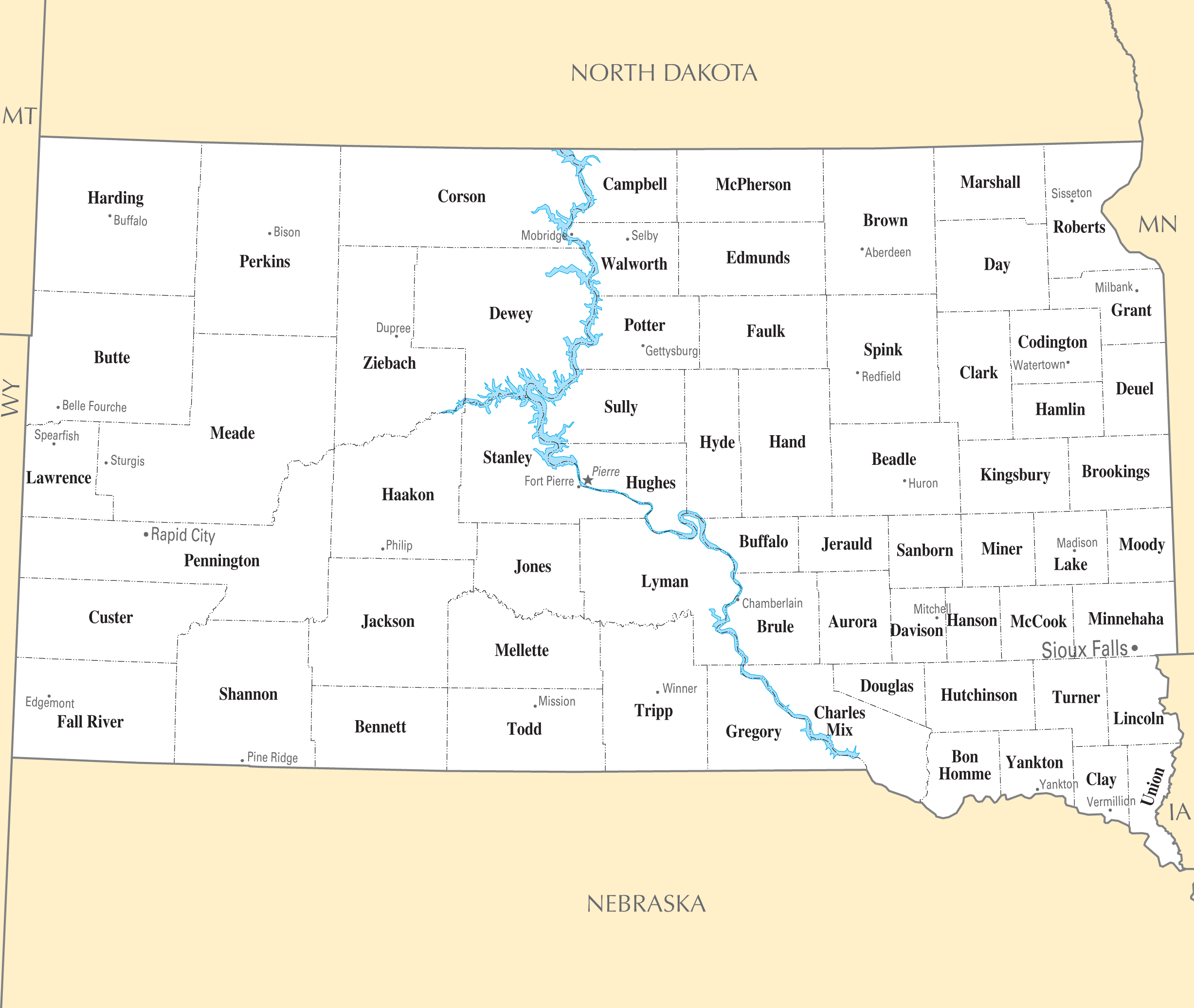 South Dakota Map With Cities And Towns Maping Resources