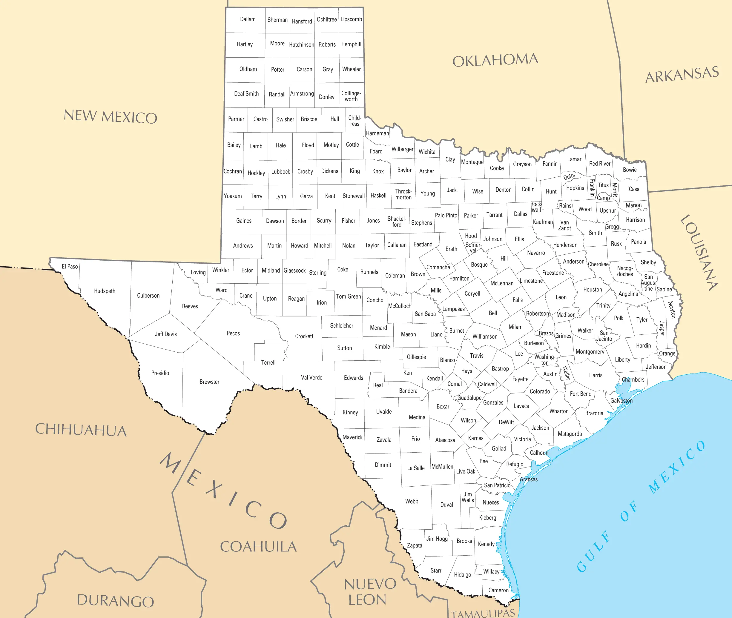 Texas County Map • Mapsof.net