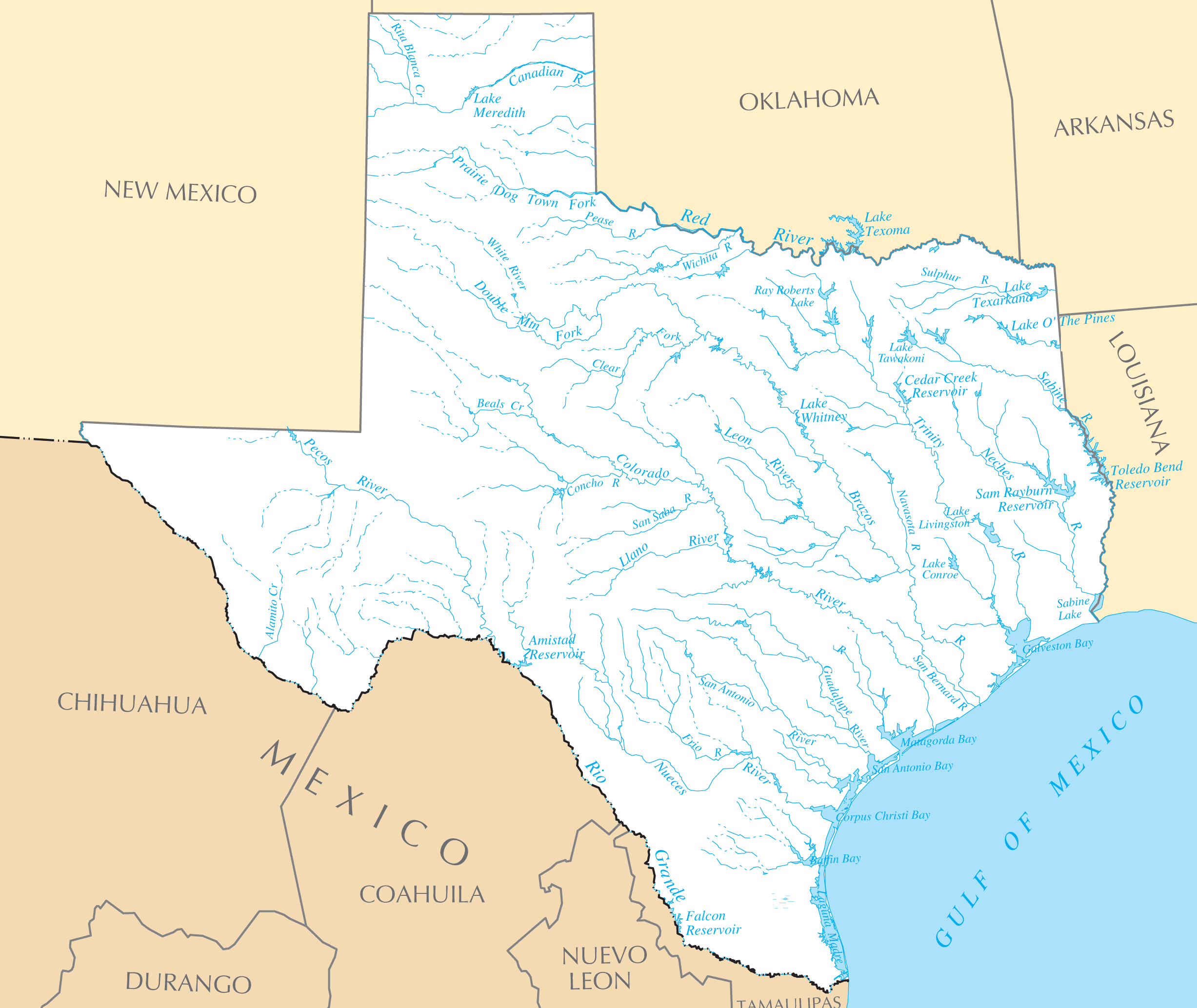 Map Of Rivers Of Texas World Map